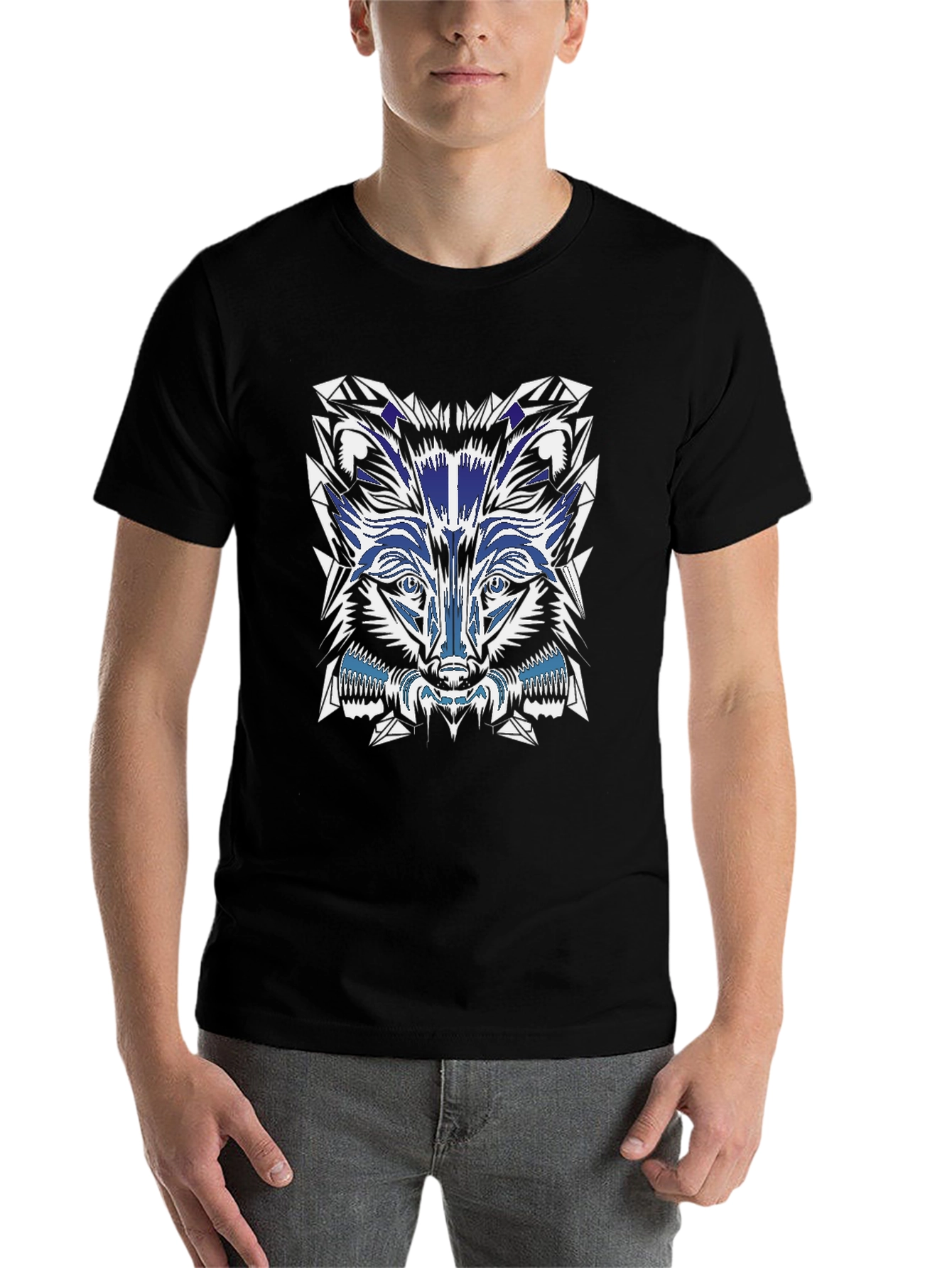 Black Abstract Wolf Graphic Black T-Shirt view 7