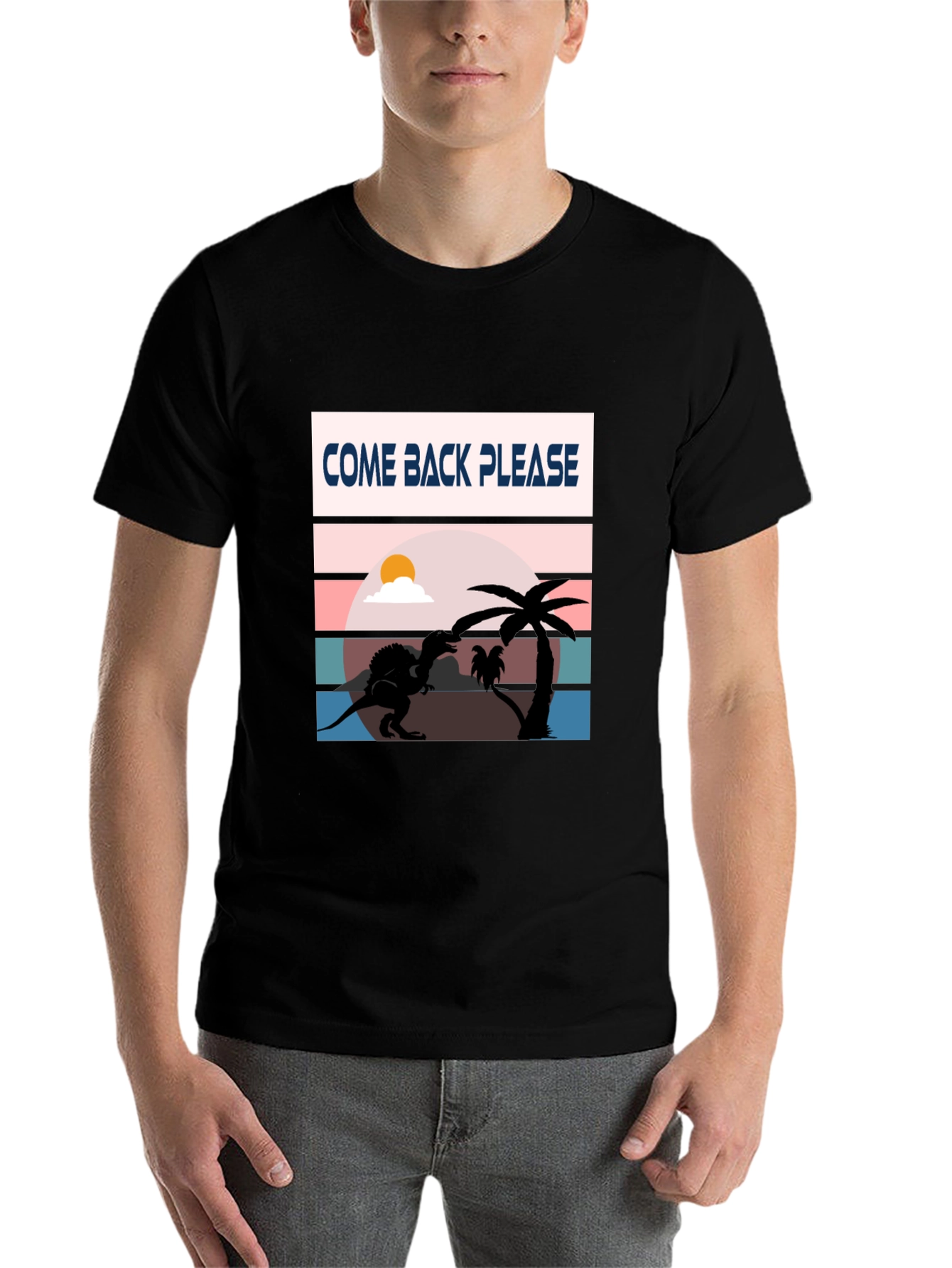 Black Come Back Please Dinosaur Graphic T-Shirt view 7