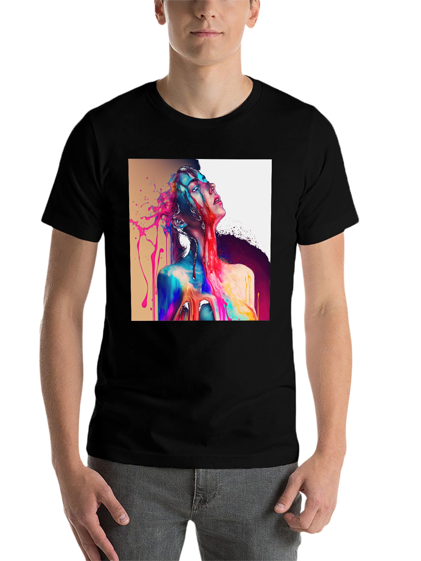 Black Abstract Art Tee: Colorful Expression view 7