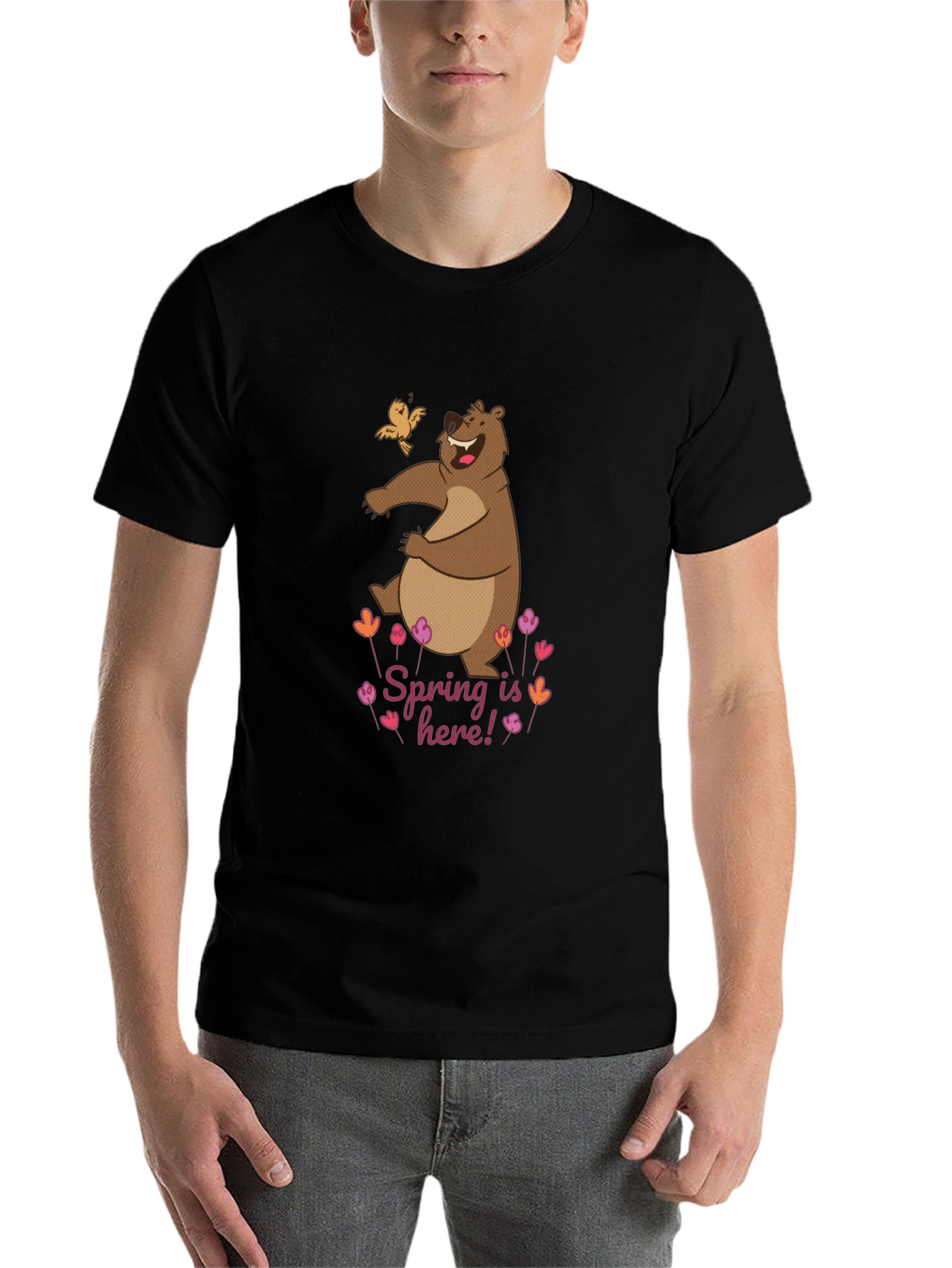 Black Spring Bear Graphic Tee - Nature Lover's T-Shirt view 7