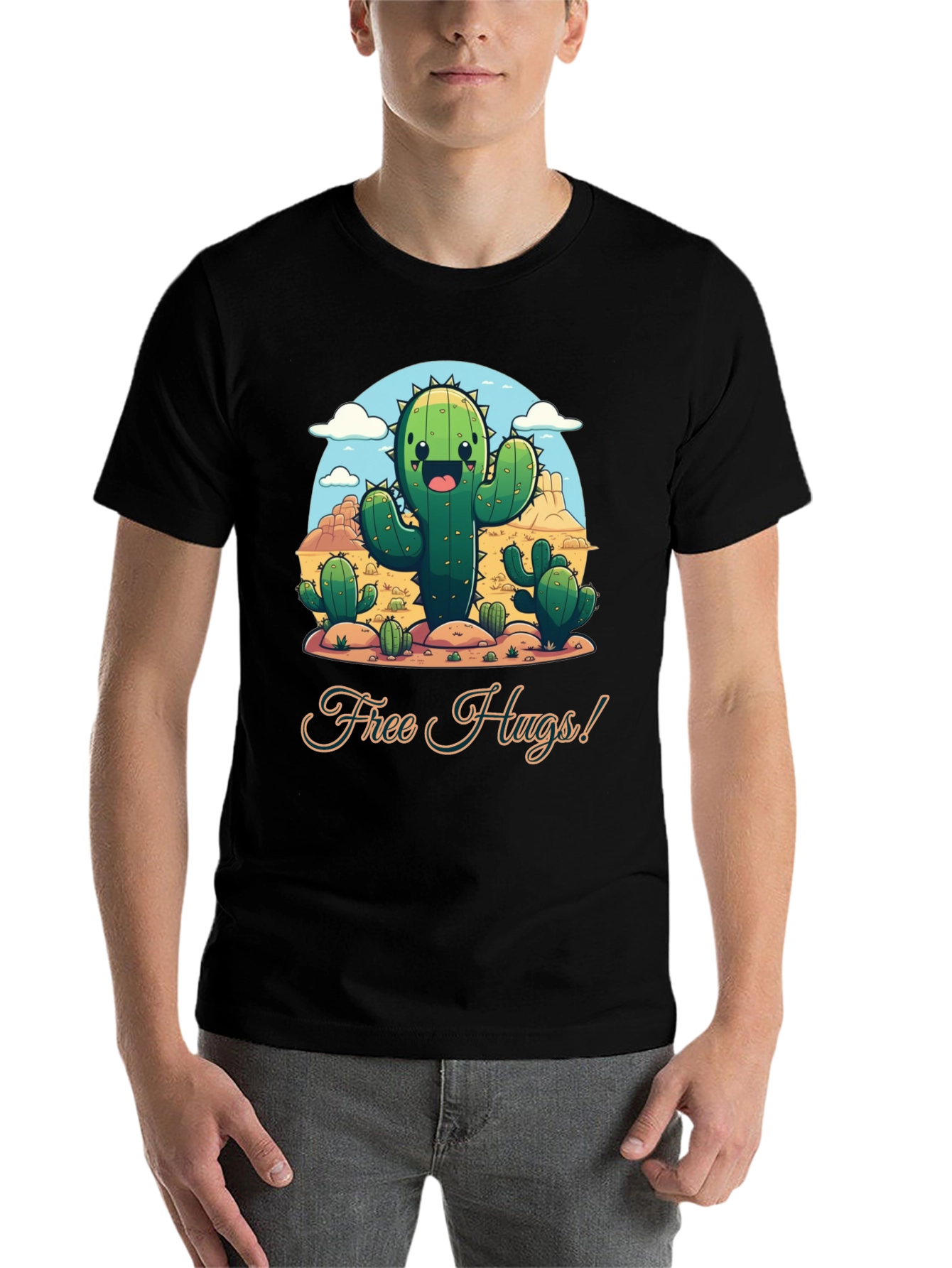Black Free Hugs Cactus T-Shirt - Desert Fun! view 7