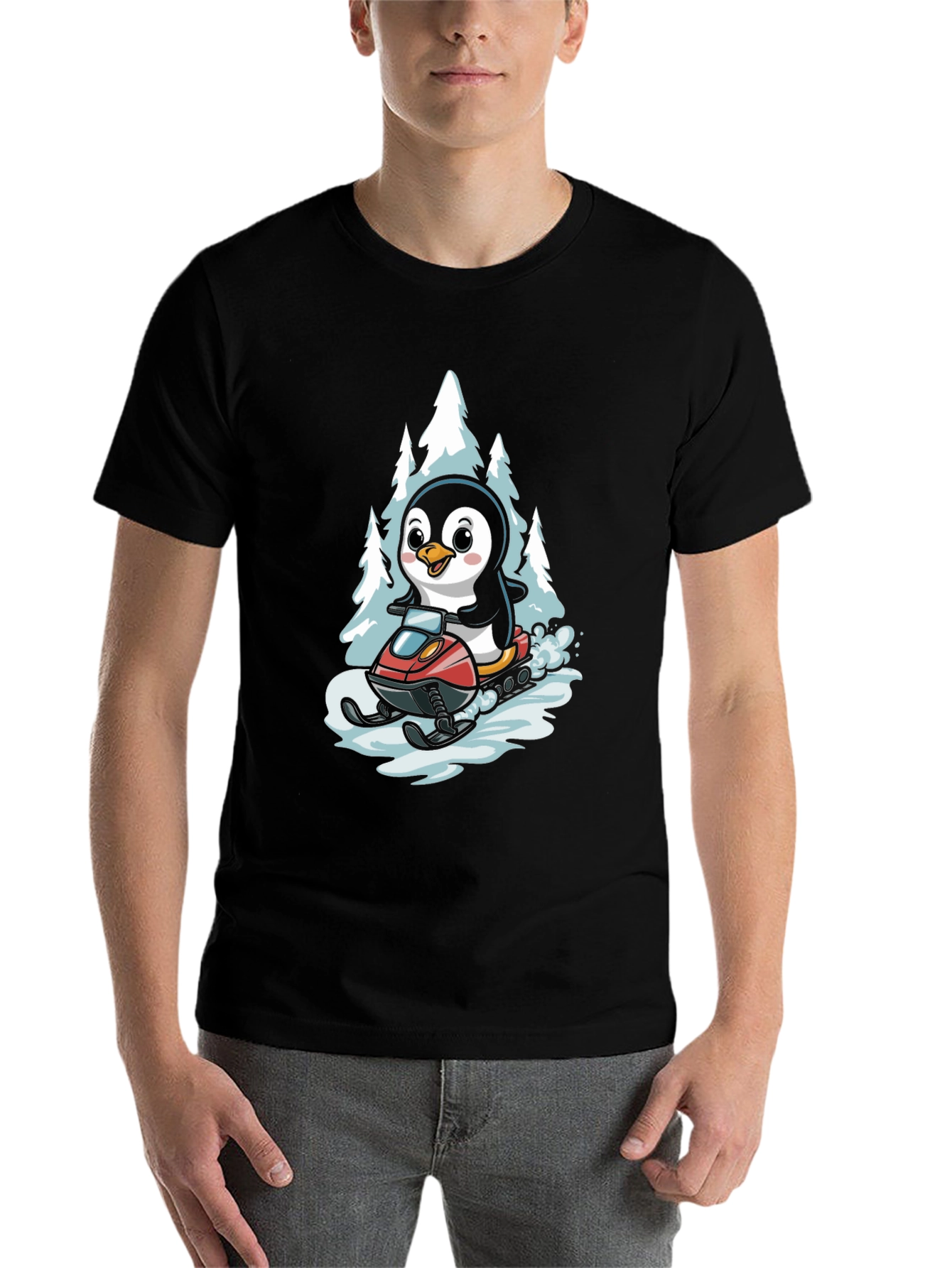 Black Penguin Snowmobile T-Shirt - Black Graphic Tee view 7