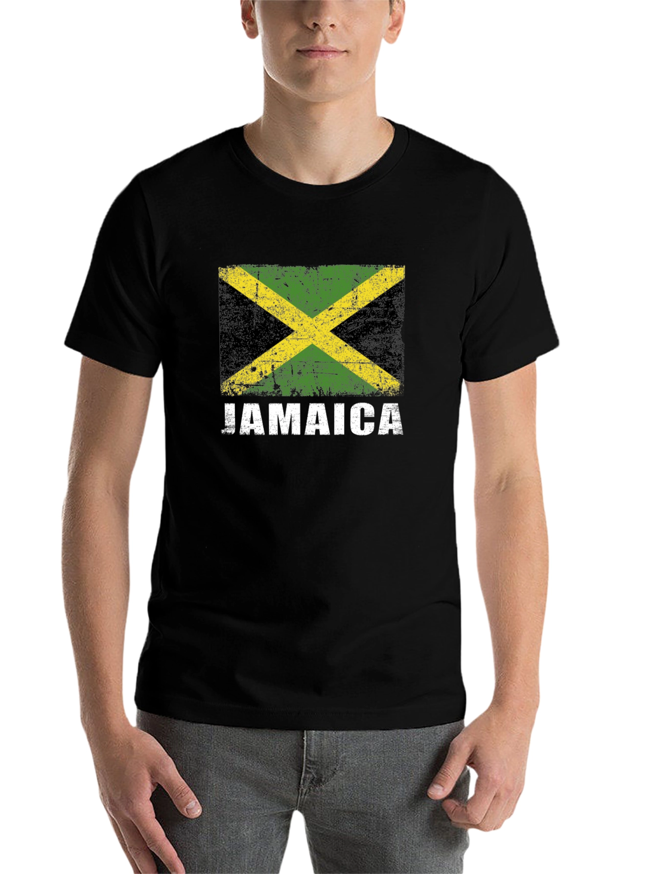 Black Jamaica Flag T-Shirt - Distressed Design view 7