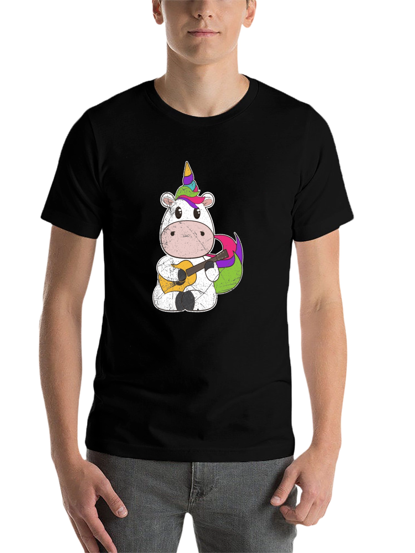 Unicorn Guitarist Graphic Tee - Men's Black T-Shirt - 7