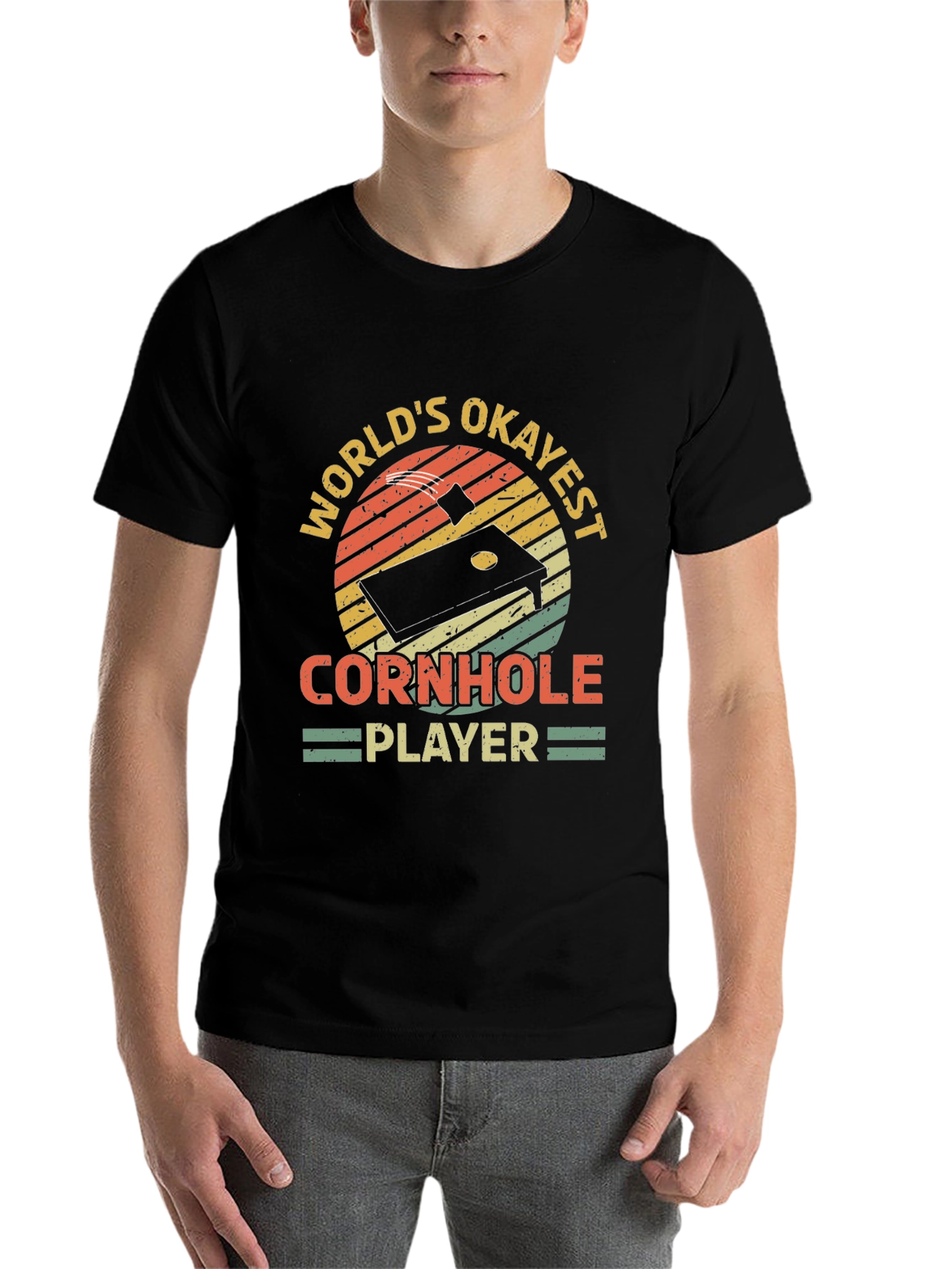 Black World's Okayest Cornhole Player Black T-Shirt view 7