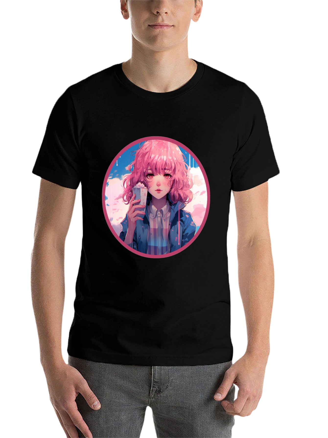 Black Anime Girl Graphic Tee - Stylish and Unique Design view 7