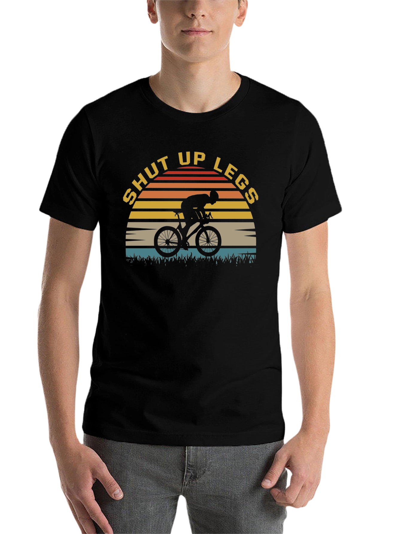 Black Shut Up Legs Cycling T-Shirt - Retro Style Cyclist Tee view 7