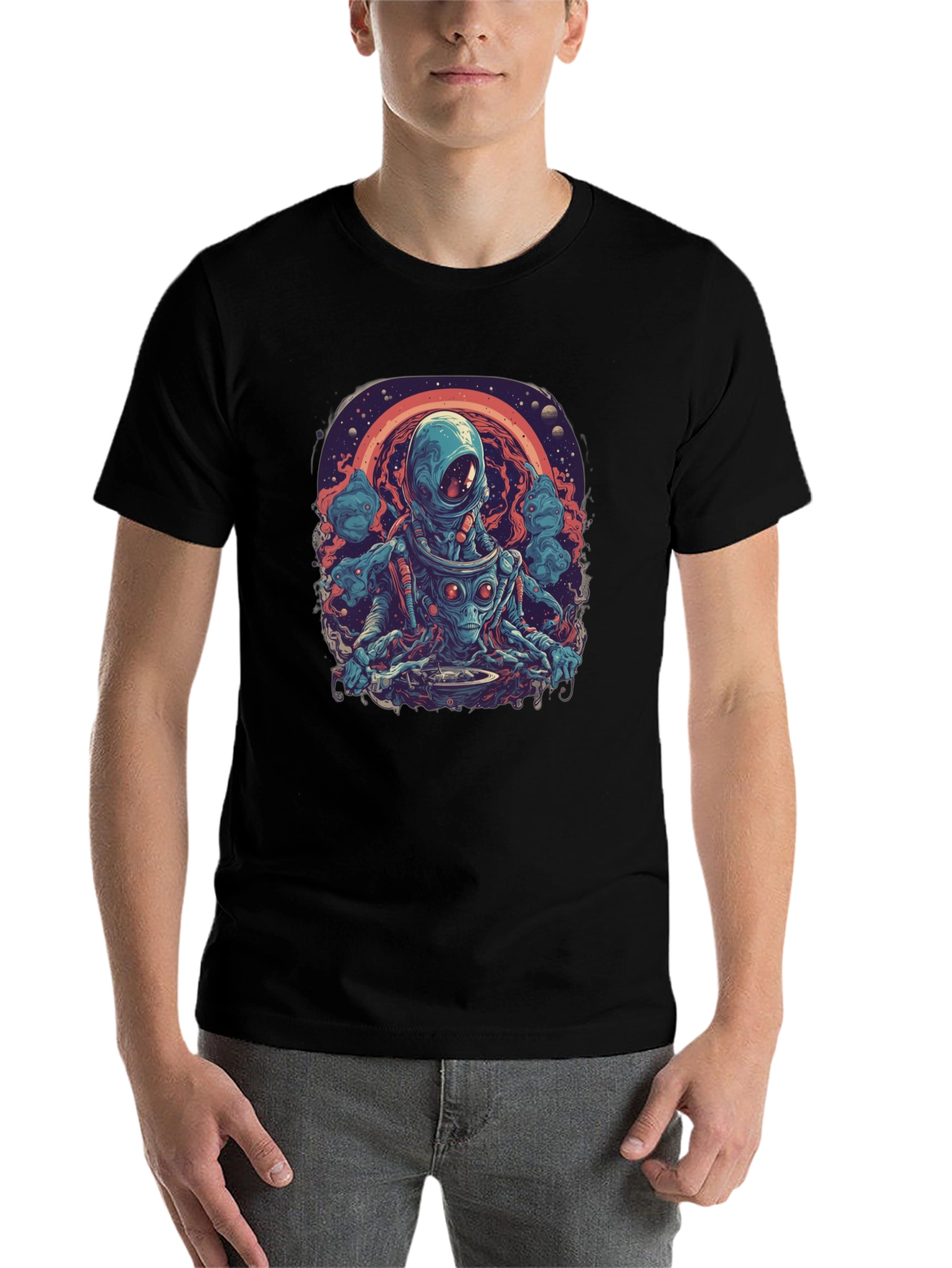 Black Cosmic Alien DJ Graphic Tee - Black view 7