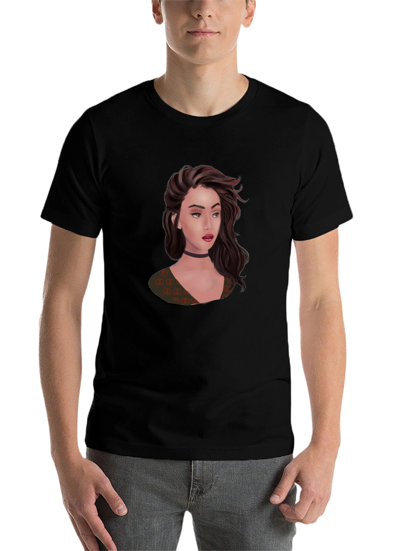 Black Stylish Black T-Shirt with Portrait Graphic view 7