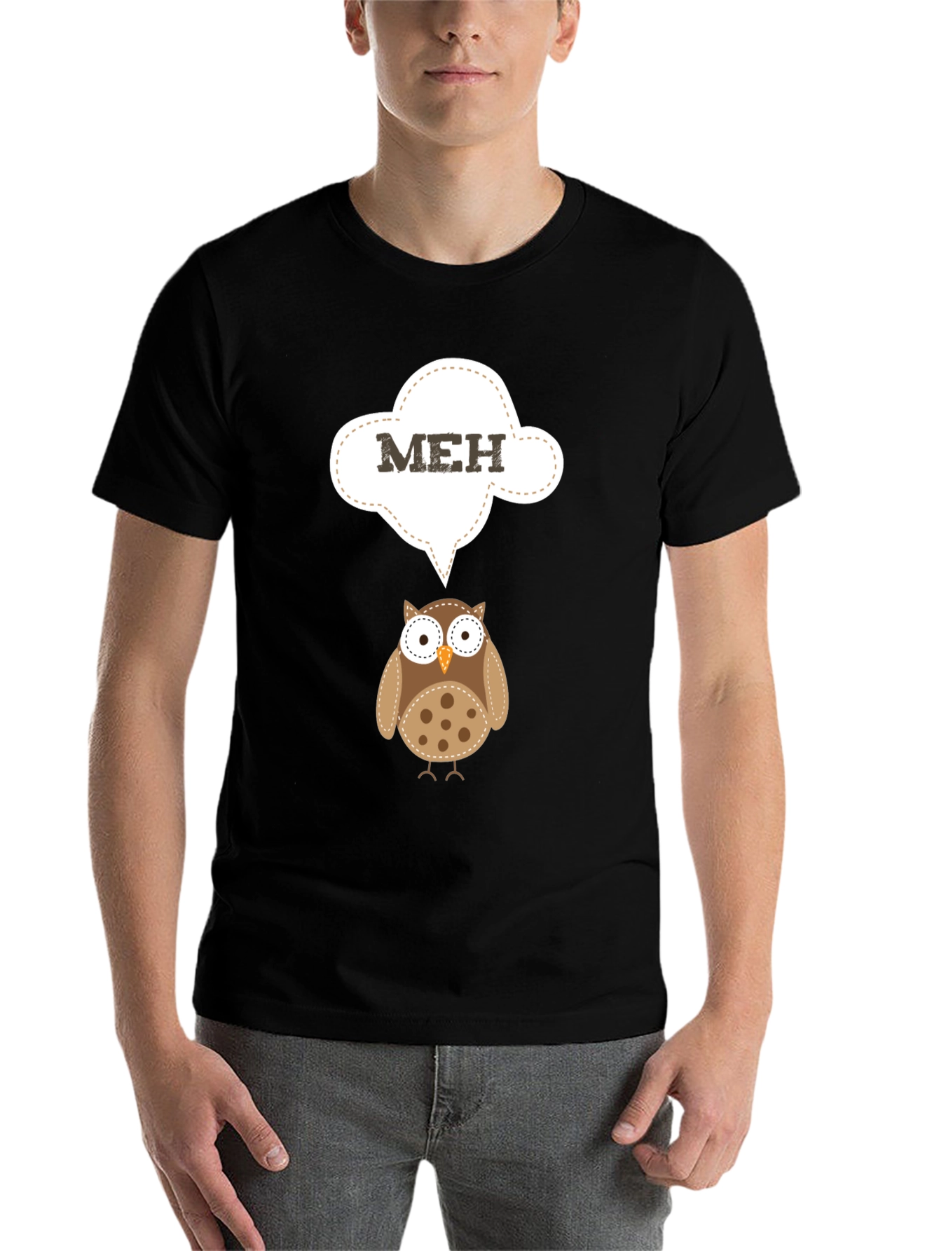 Black Meh Owl T-Shirt - Funny Cartoon Graphic Tee view 7