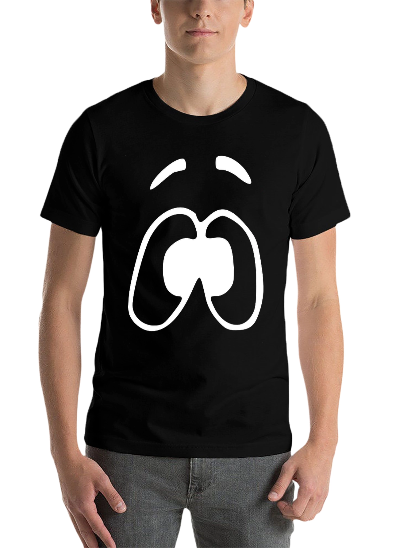Black Funny Cartoon Face Black T-Shirt view 7