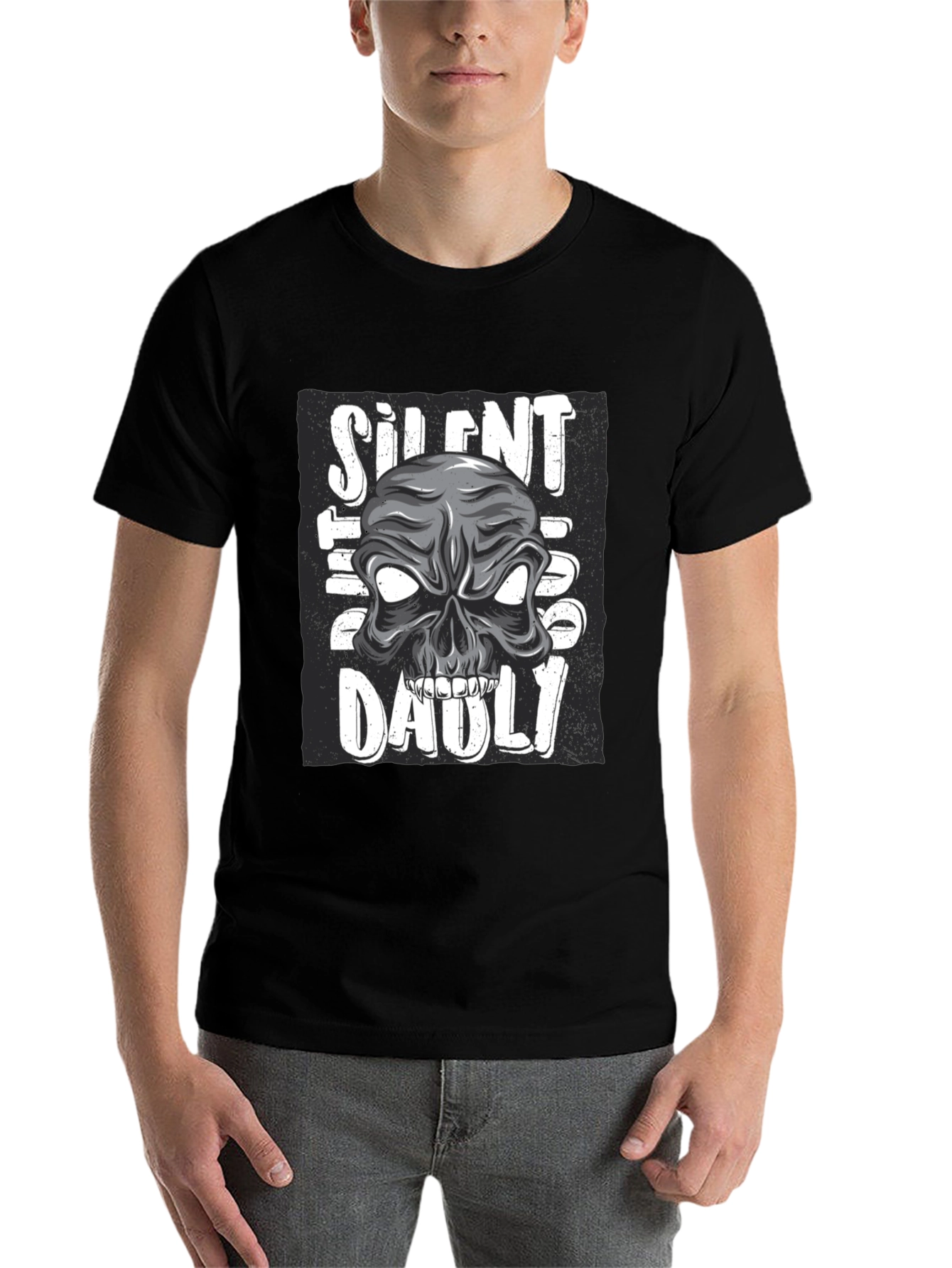 Black Silent But Deadly Skull Graphic T-Shirt view 7