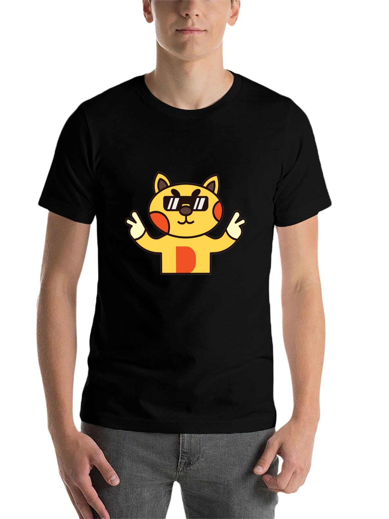 Black Cool Cat Graphic Tee - Unisex Black T-Shirt view 7