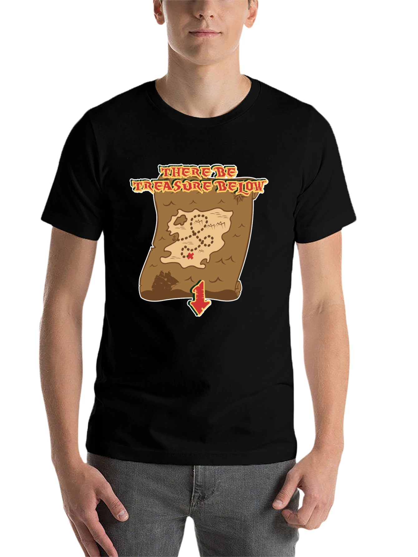 Black Treasure Map T-Shirt - Pirate's Booty Below! view 7