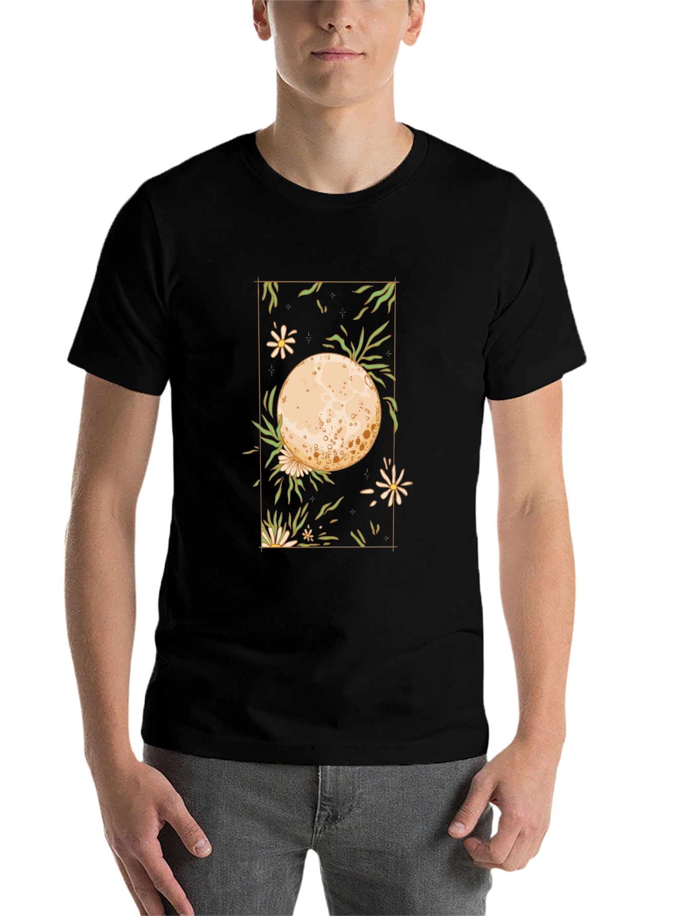 Black Floral Moon Graphic T-Shirt - Black view 7