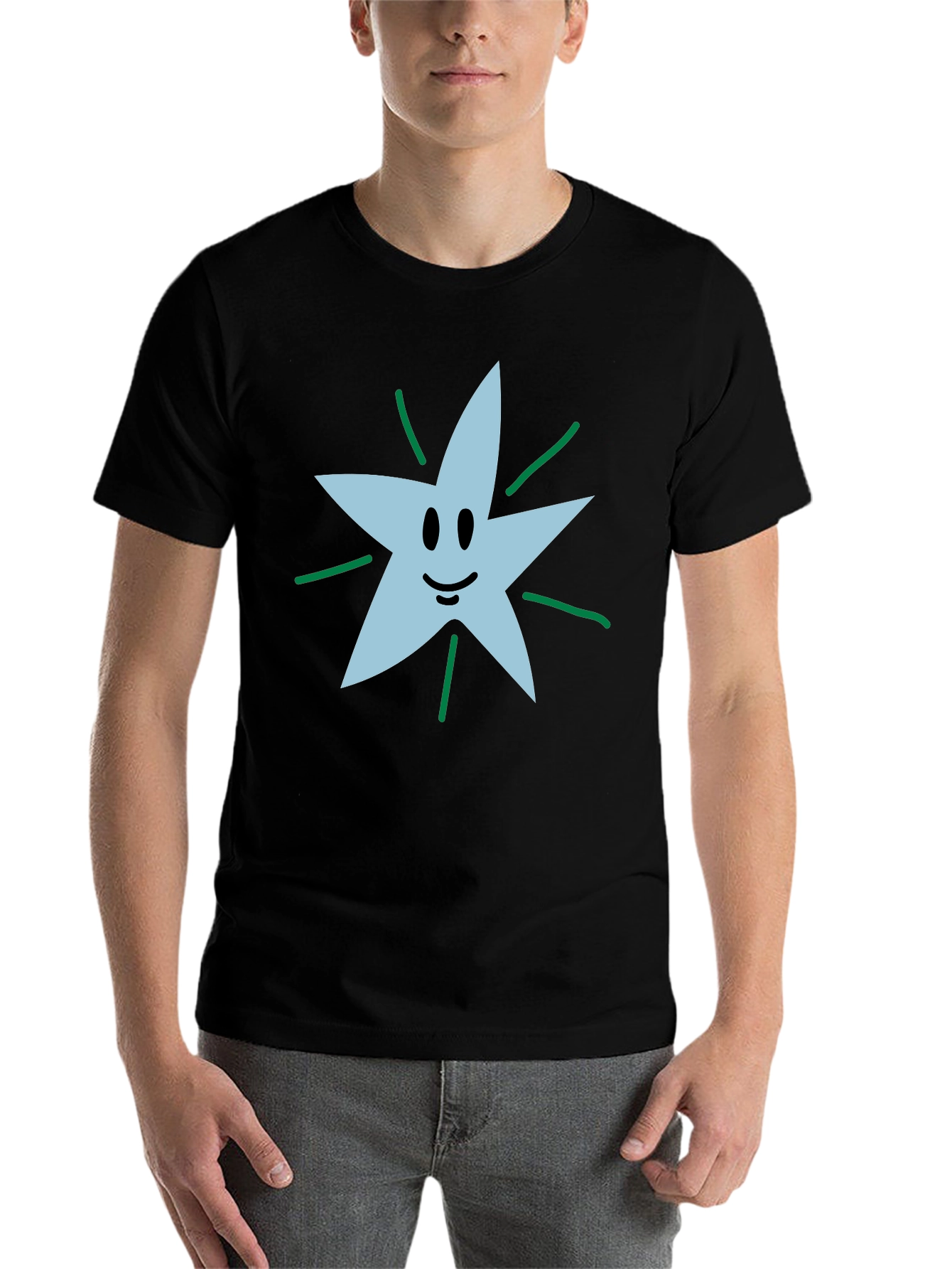 Black Smiling Star Graphic Tee - Soft Cotton Blend view 7