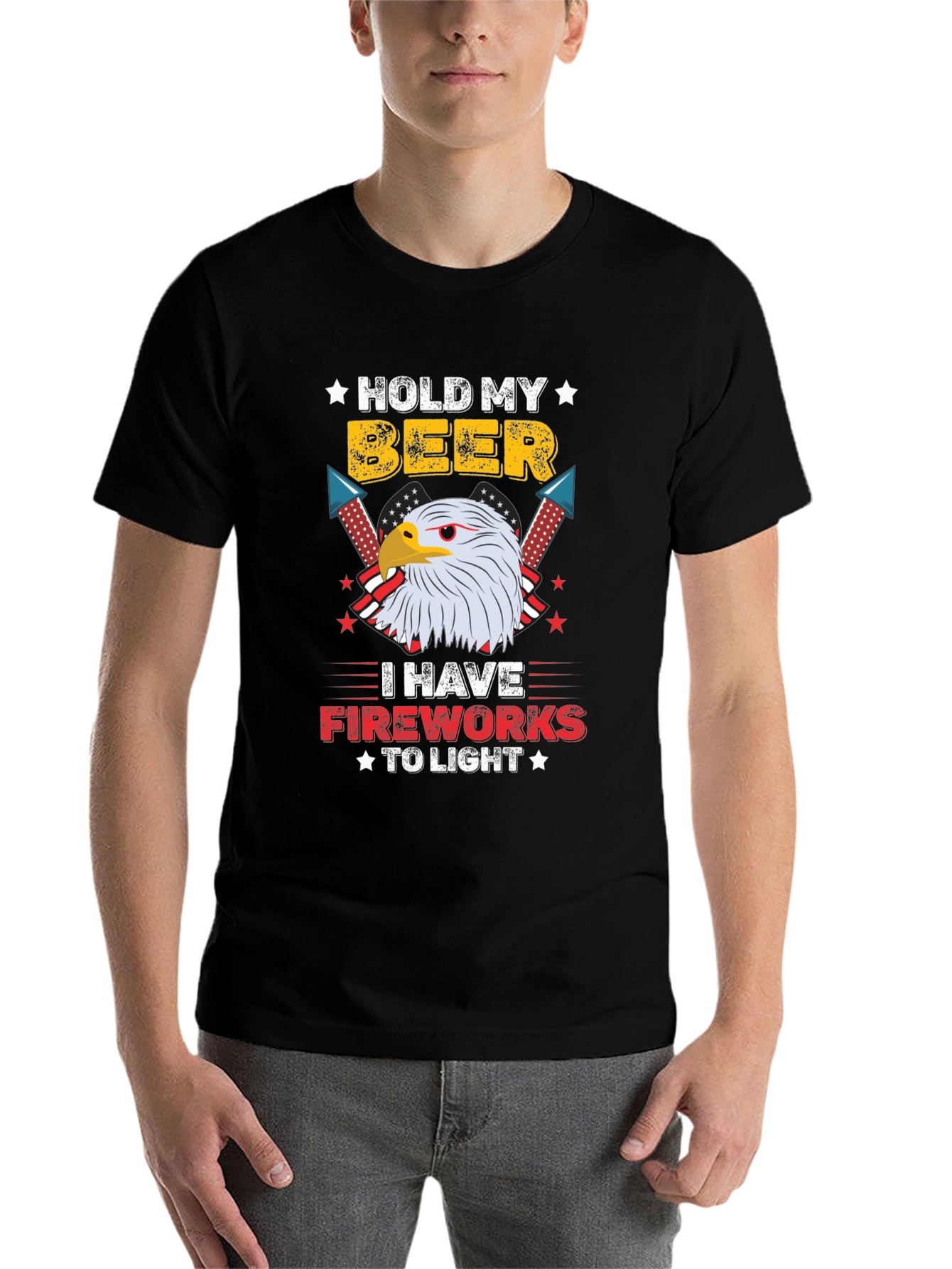 Black Hold My Beer I Have Fireworks To Light T-Shirt view 7