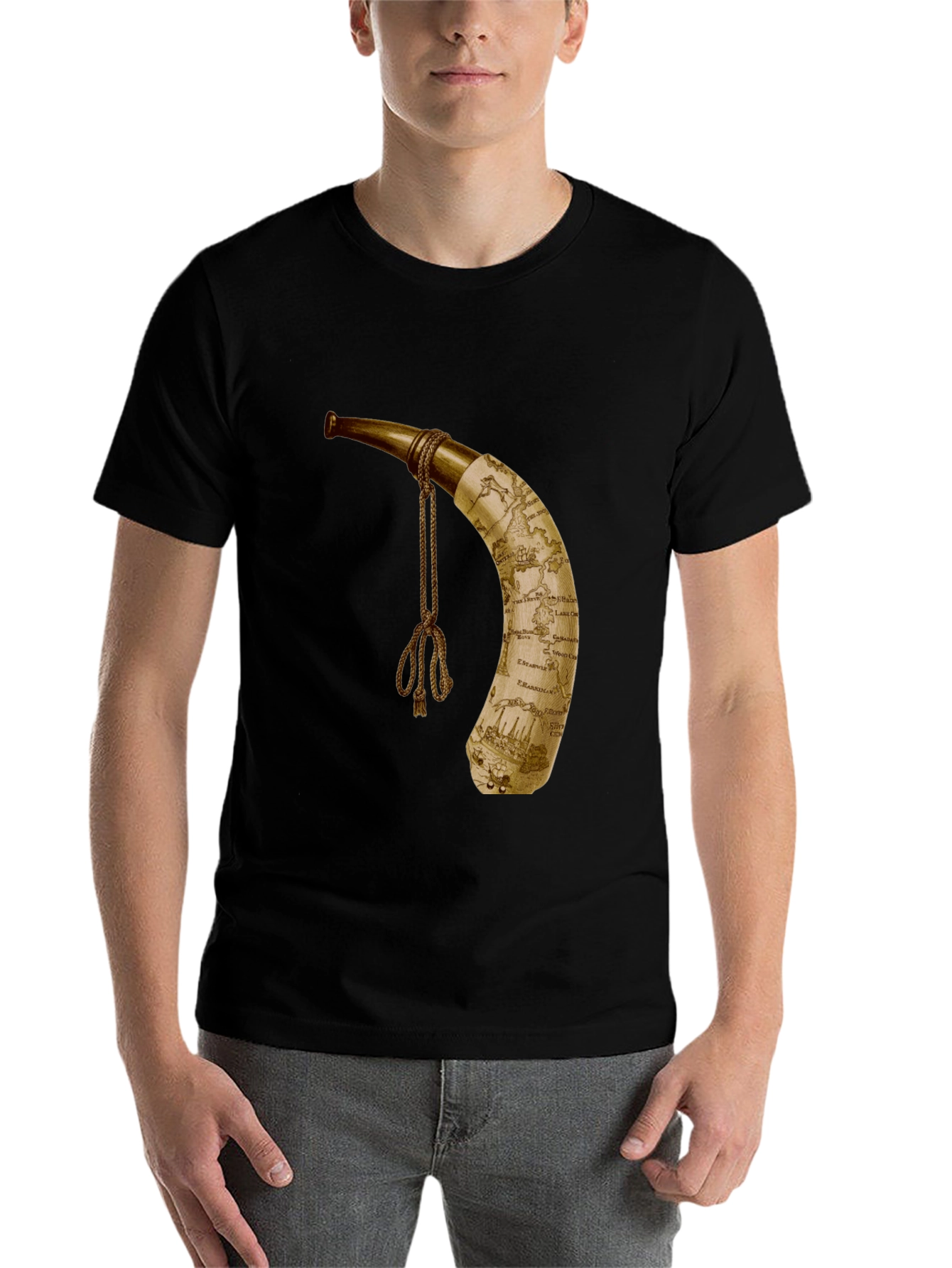 Black Antique Map Horn Graphic Tee - Stylish Adventure Apparel view 7