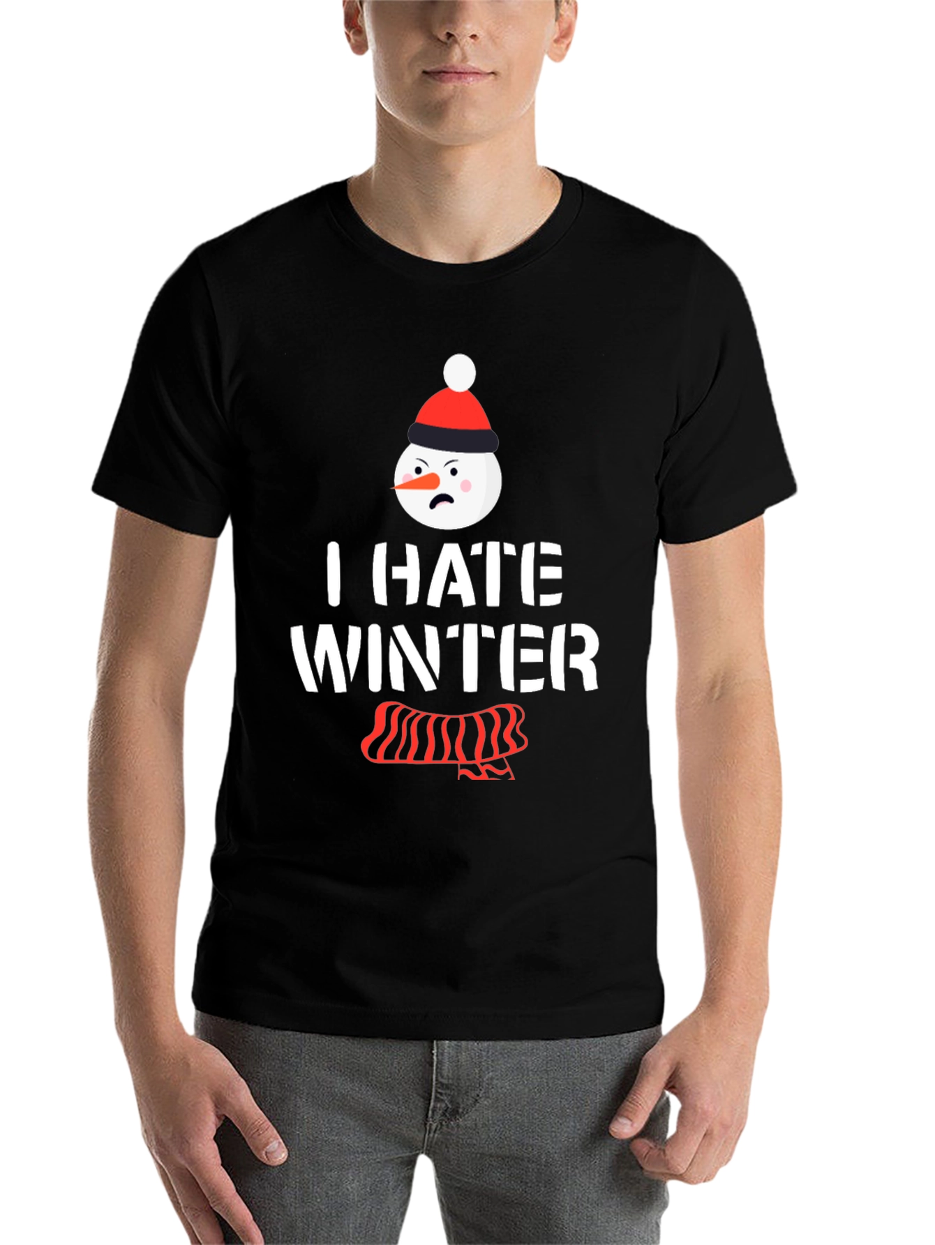 Black I Hate Winter T-Shirt, Funny Snowman Tee view 7
