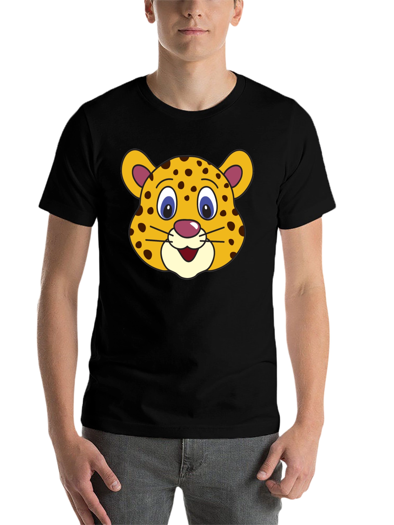 Black Cartoon Leopard Graphic Black T-Shirt view 7