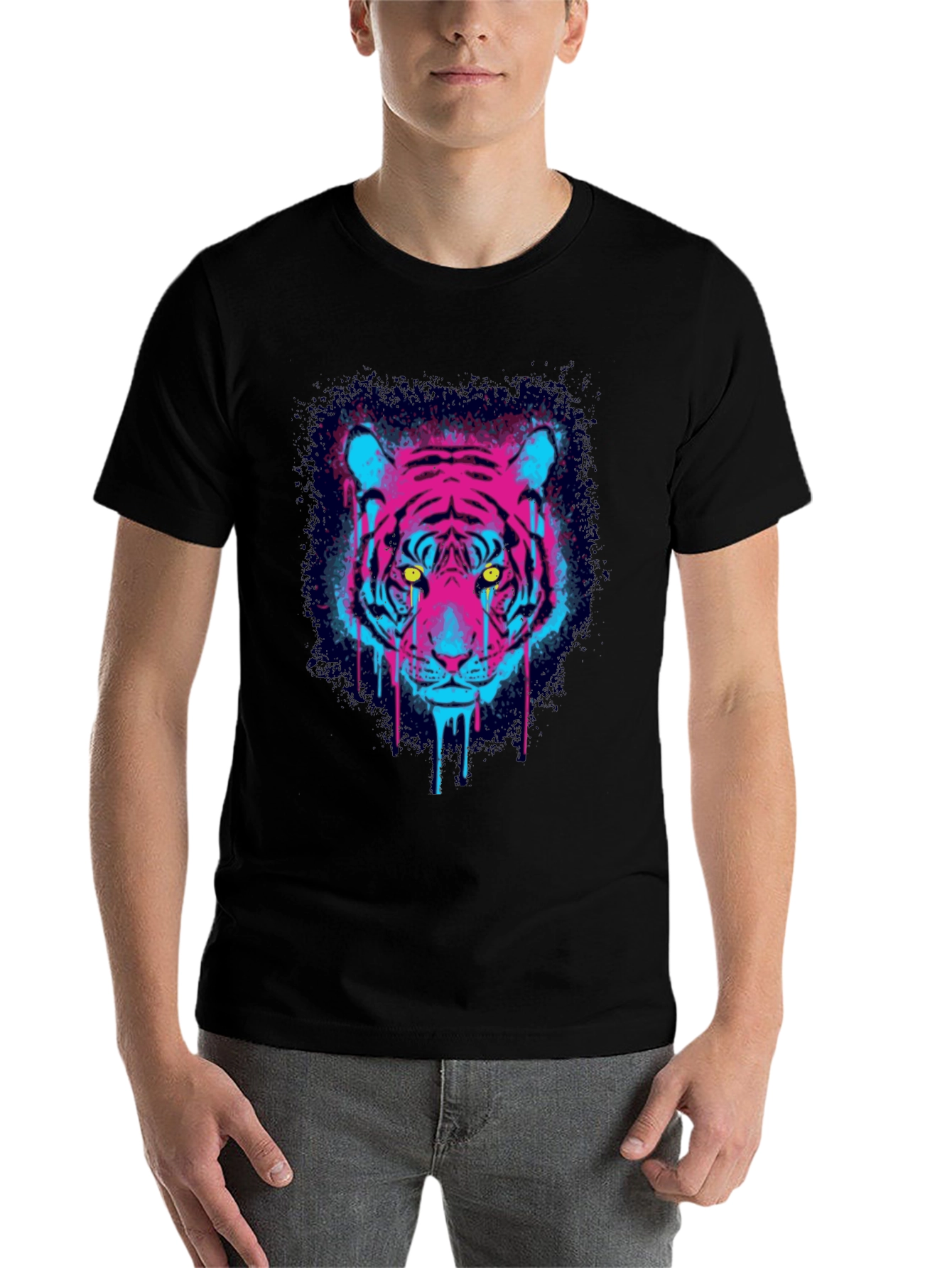 Black Neon Tiger Graphic Print T-Shirt view 7