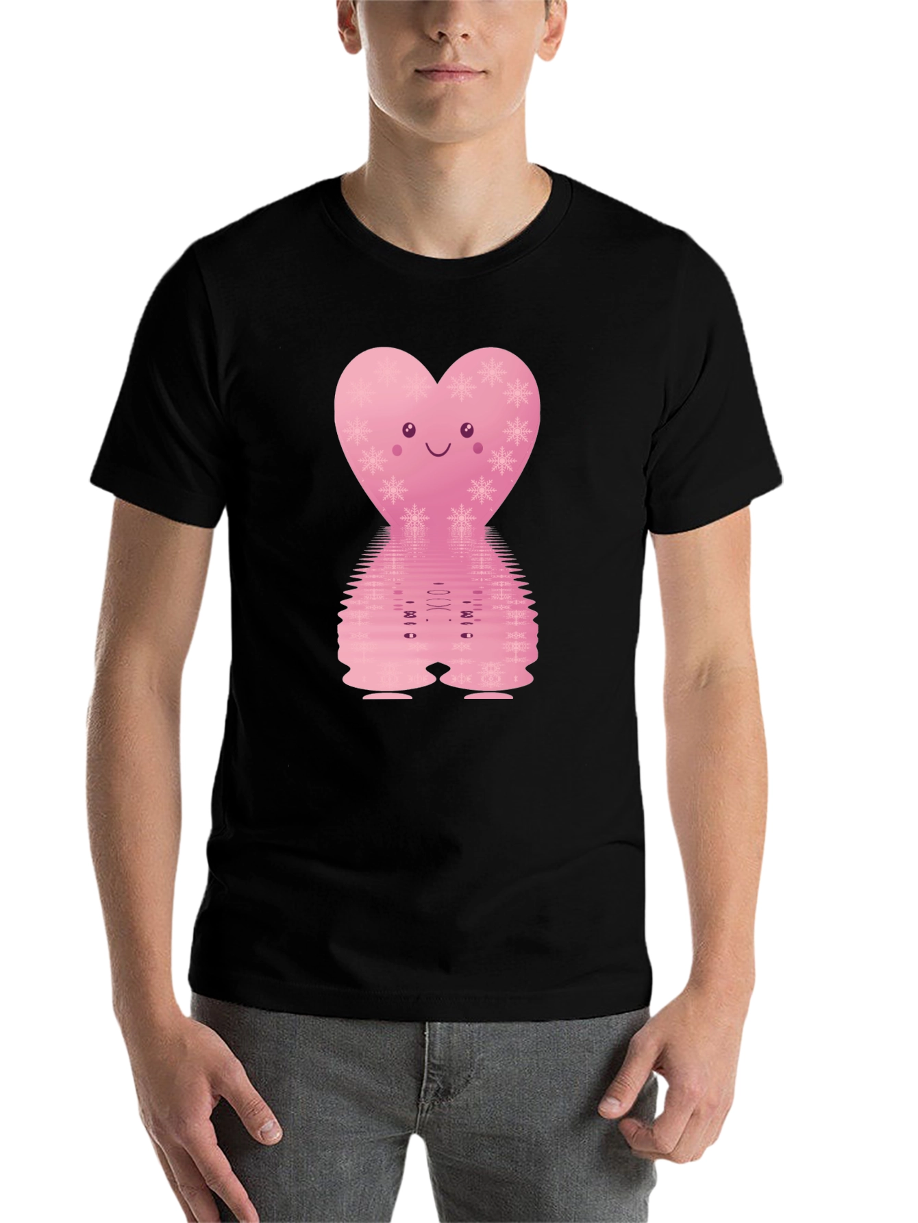 Black Cute Pink Heart Graphic Tee view 7