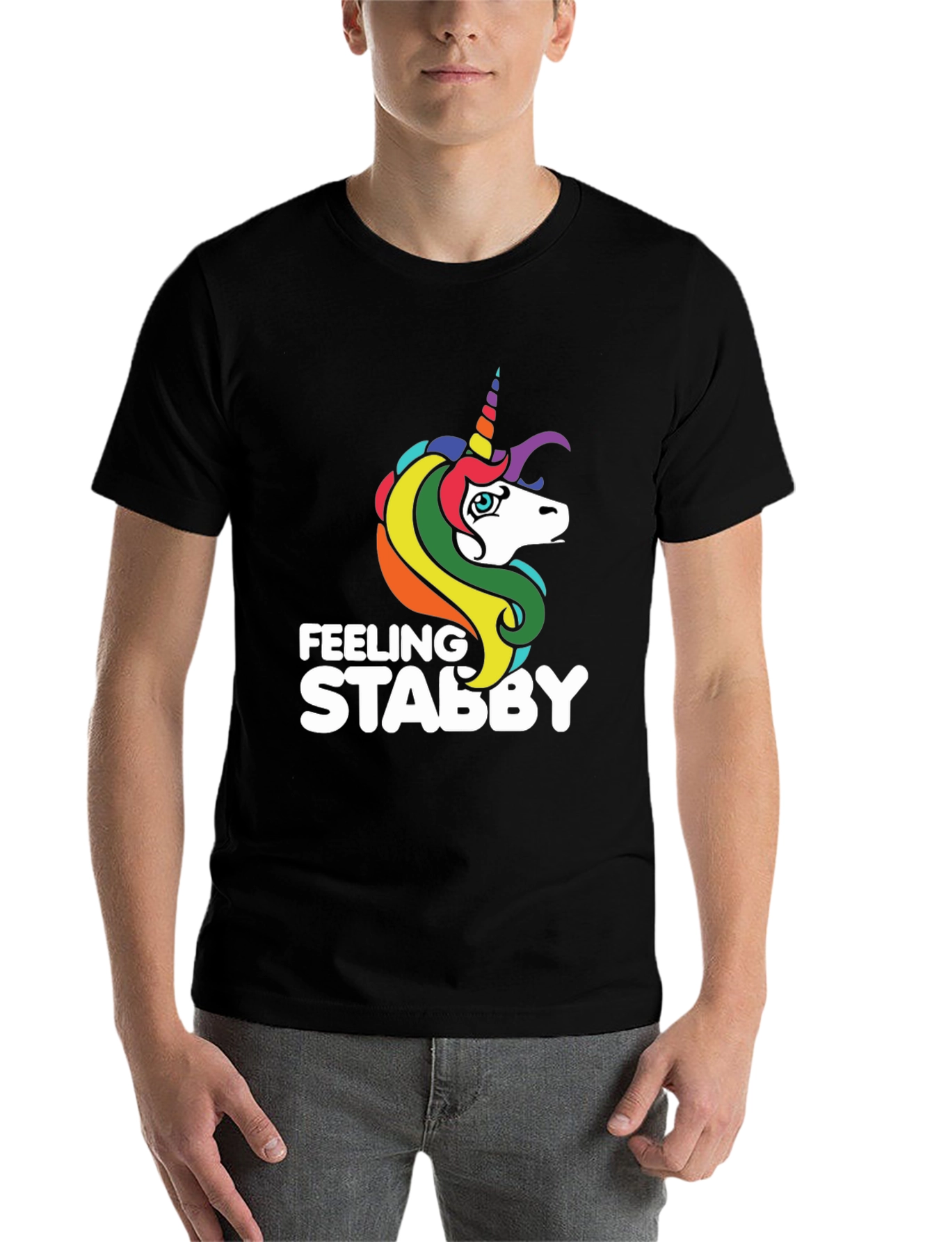 Black Feeling Stabby Unicorn Black T-Shirt view 7