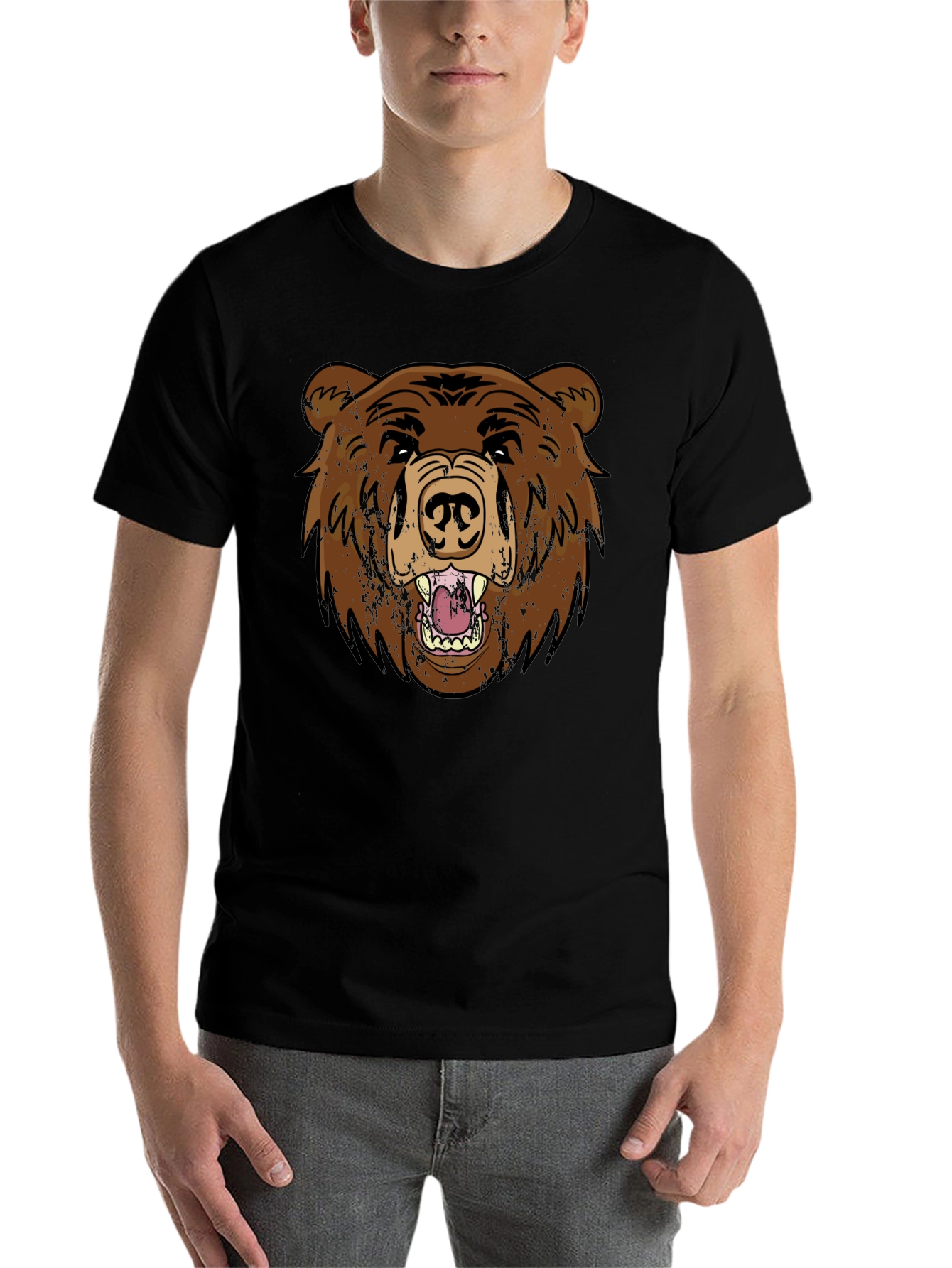 Black Grizzly Bear Graphic Tee - Black Cotton T-Shirt view 7