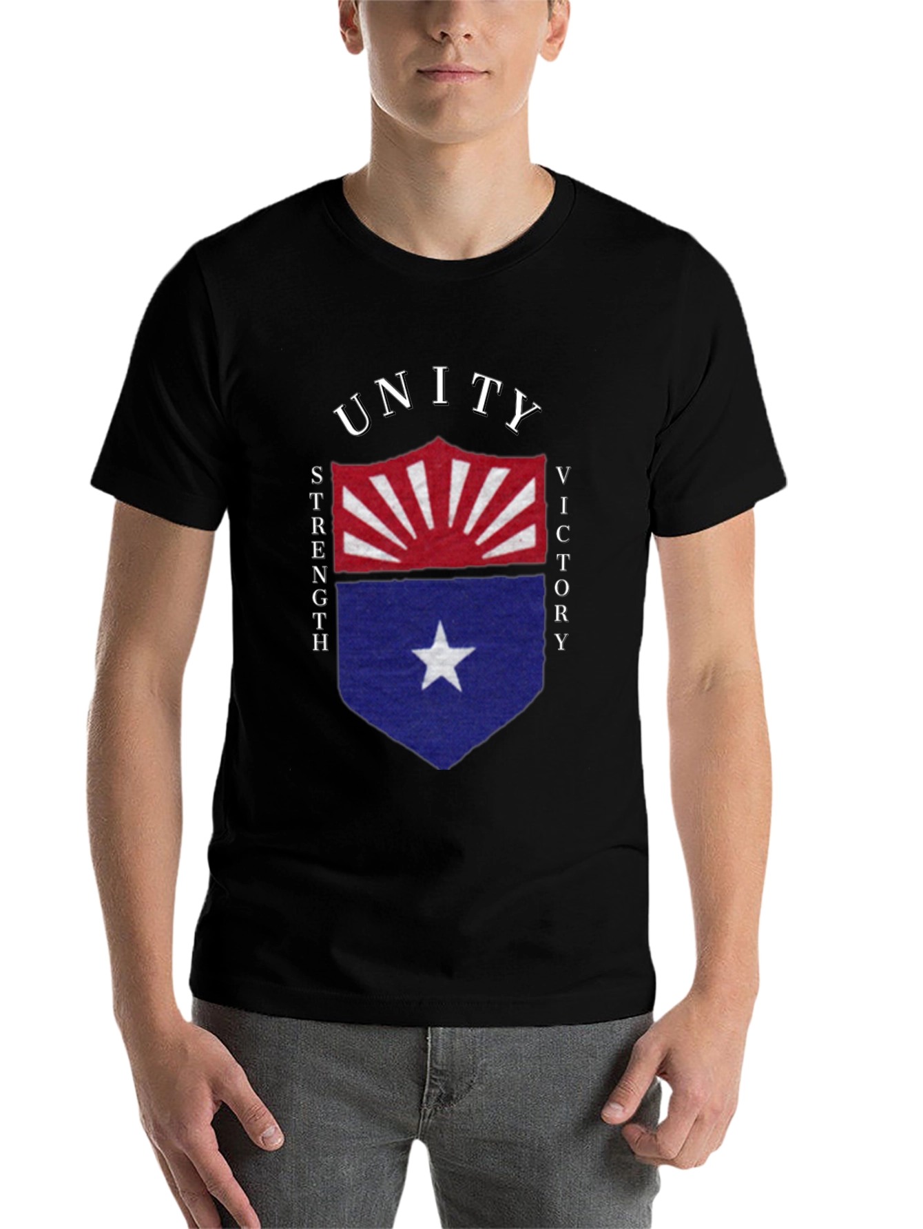 Black Unity Strength Victory Shield Graphic Tee - Soft Cotton Blend view 7