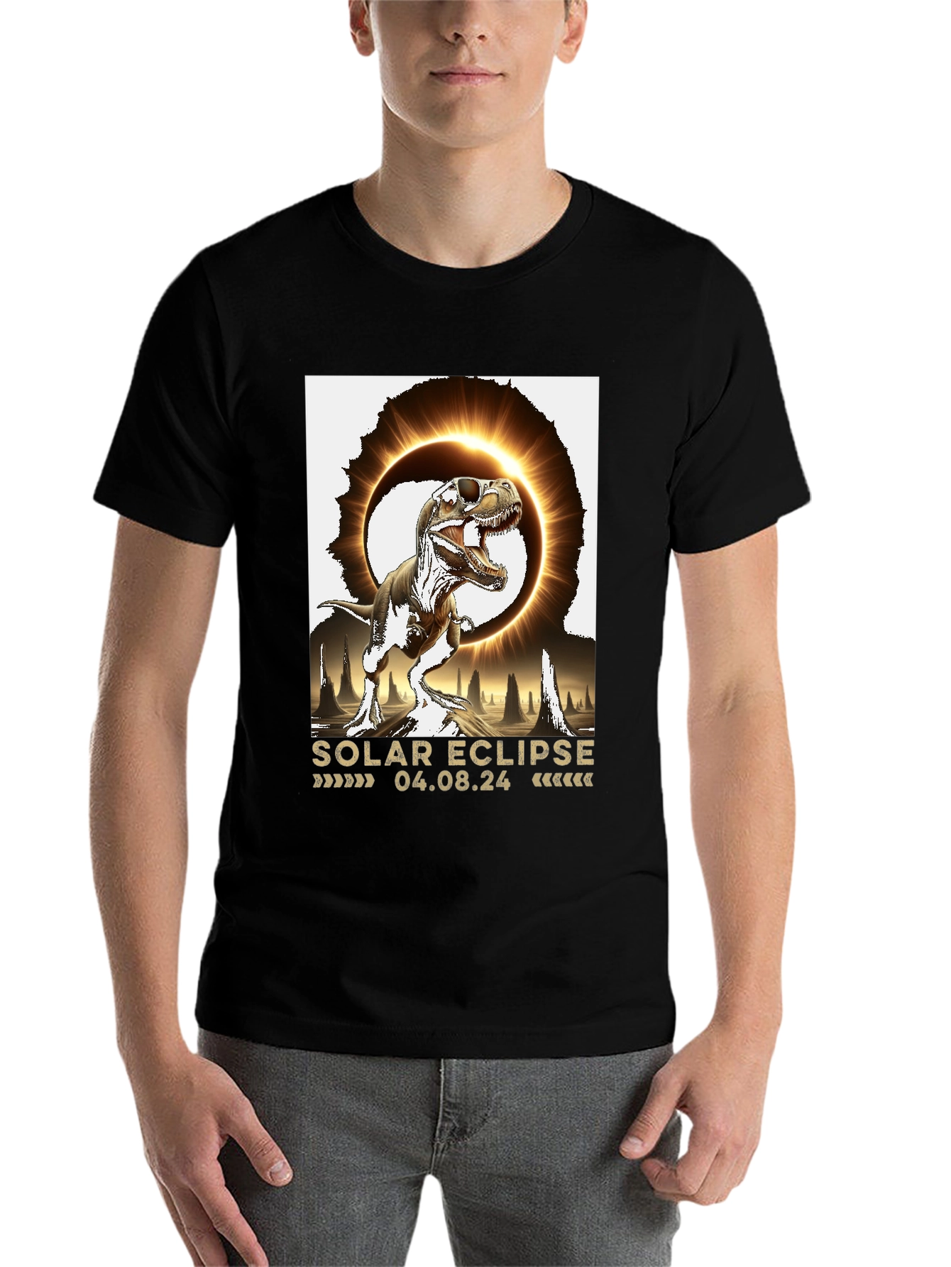Black Solar Eclipse Dinosaur T-Shirt view 7