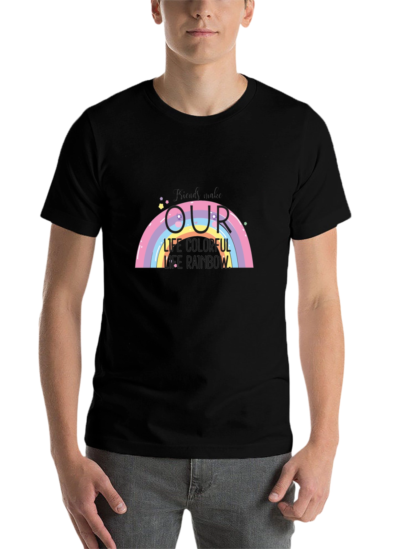 Black Rainbow Life Colorful Graphic T-Shirt view 7