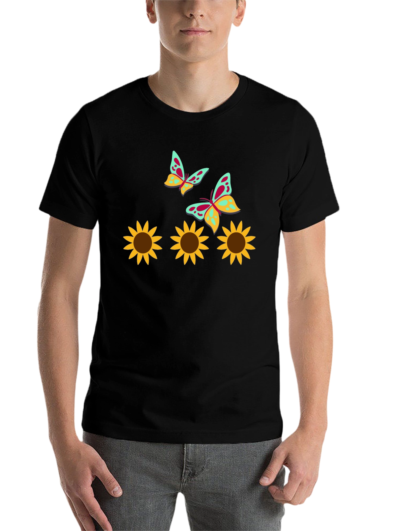 Black Sunflower and Butterfly Graphic Tee view 7