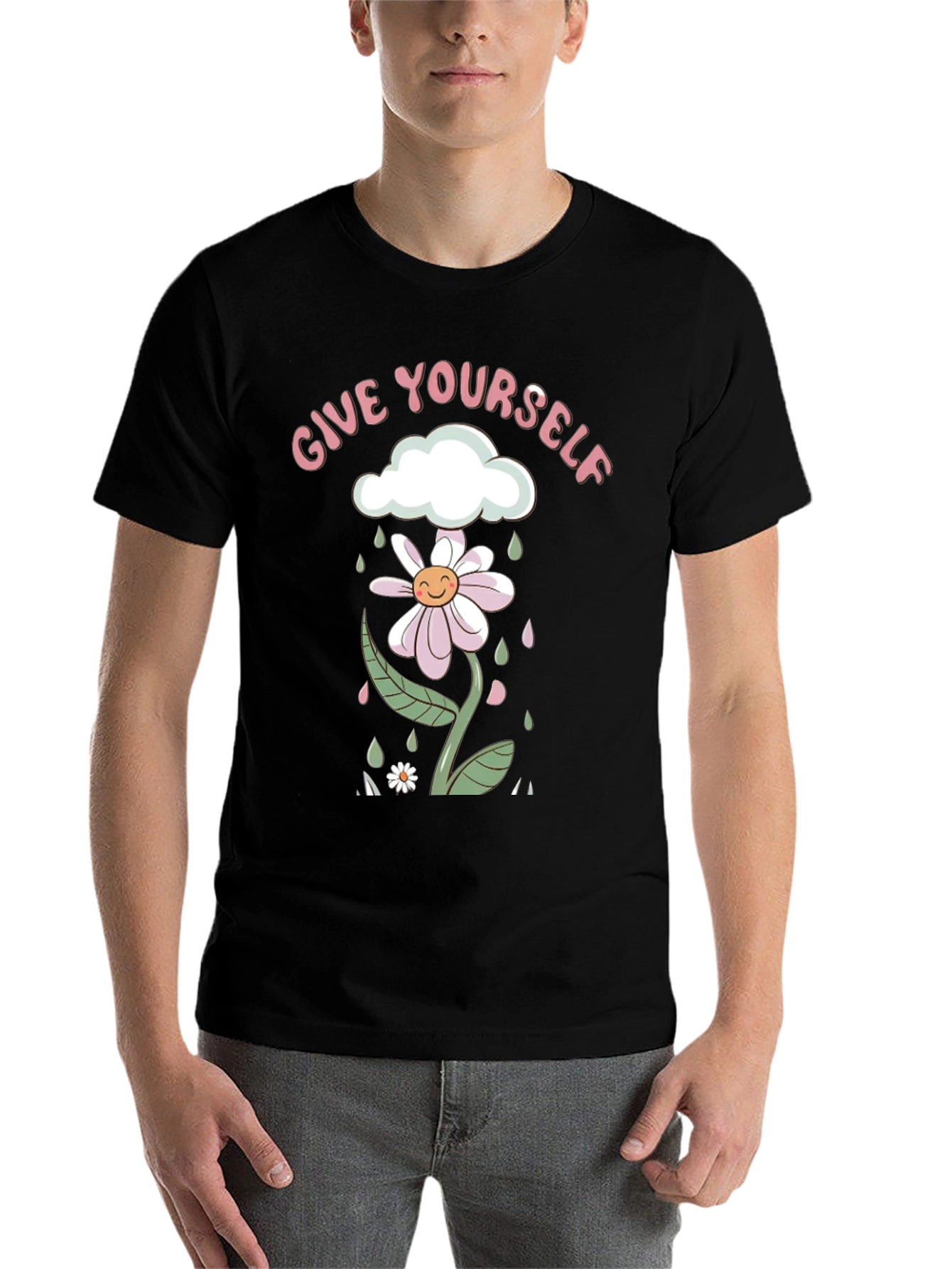 Black Give Yourself Flower Tee - Black Graphic Print Shirt view 7