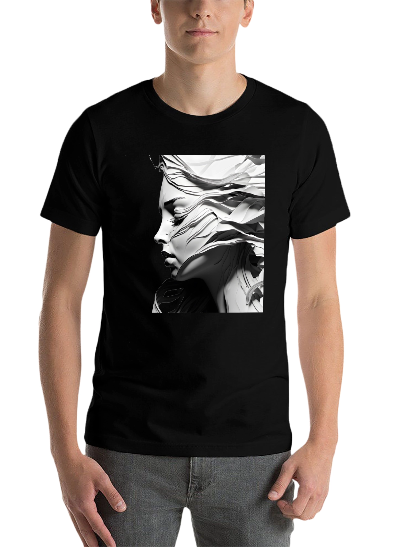 Black Abstract Woman Graphic Tee - Modern Art T-Shirt view 7