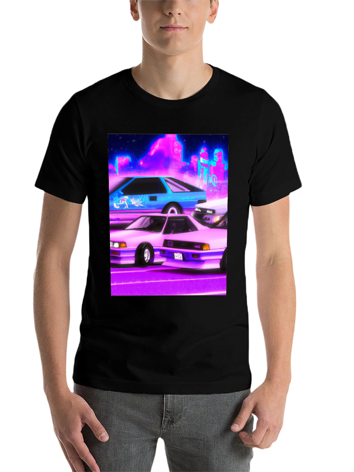 Black Retro Cars Graphic Tee - Black Cotton Blend Shirt view 7