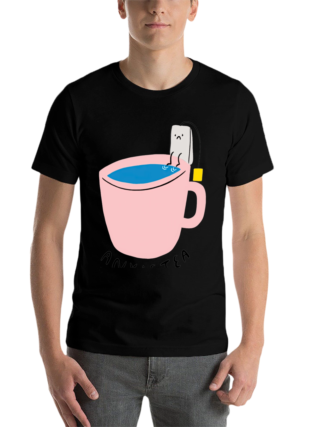 Black Funny Anni-Tea T-Shirt - Unisex Cotton Blend view 7