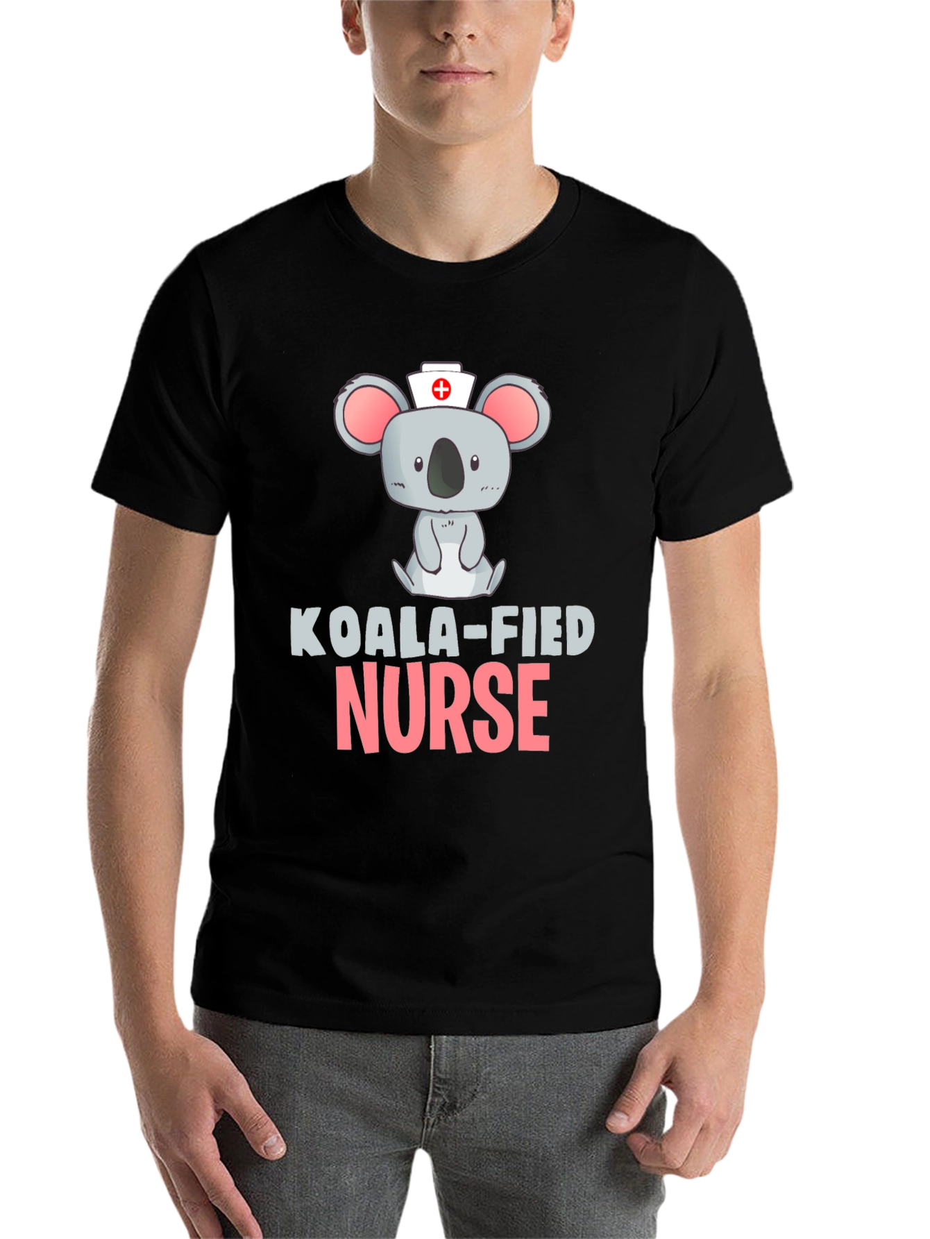 Black Koala-fied Nurse Black T-Shirt view 7
