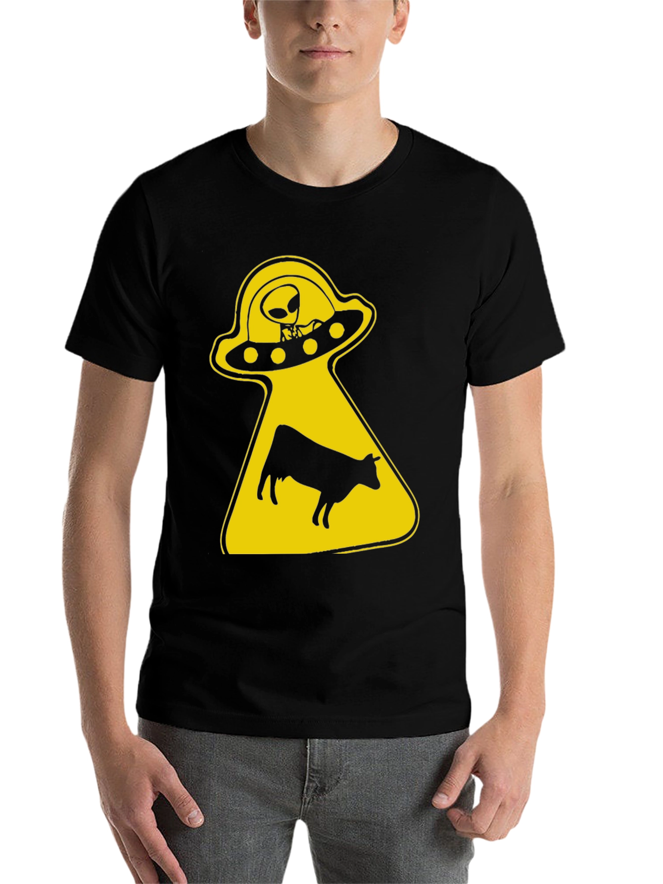 Black Alien Abduction Graphic Tee - Black Cotton T-Shirt view 7