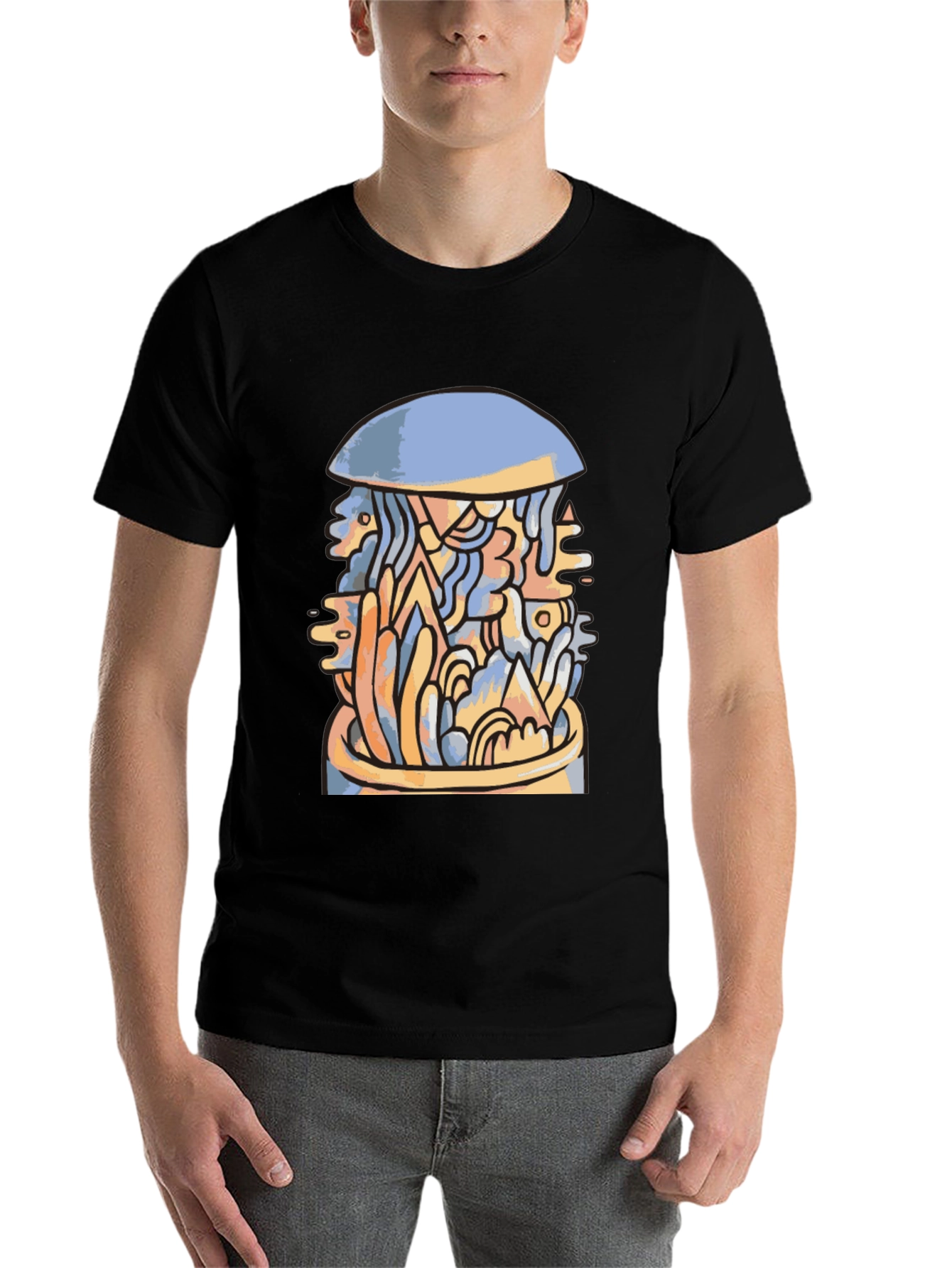 Black Abstract Art Tee - Modern Graphic Design T-Shirt view 7