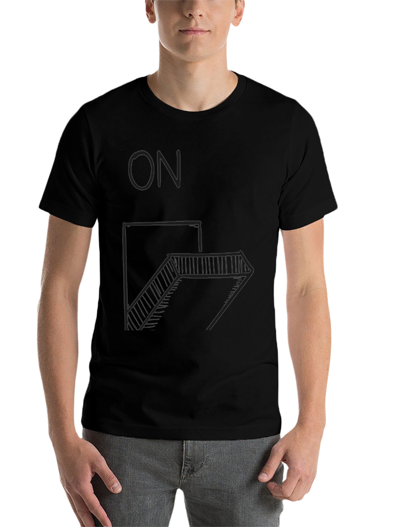 Black Minimalist Geometric Staircase T-Shirt view 7