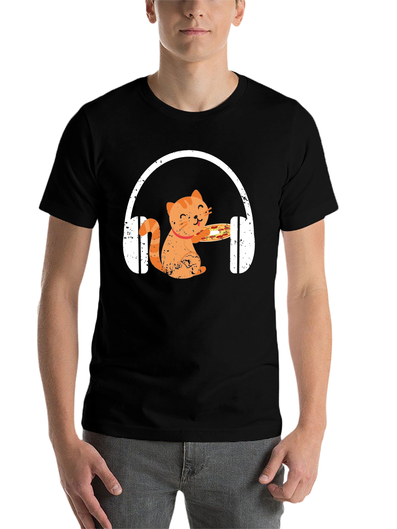 Black Cat Pizza DJ T-Shirt - Music Lover Apparel view 7