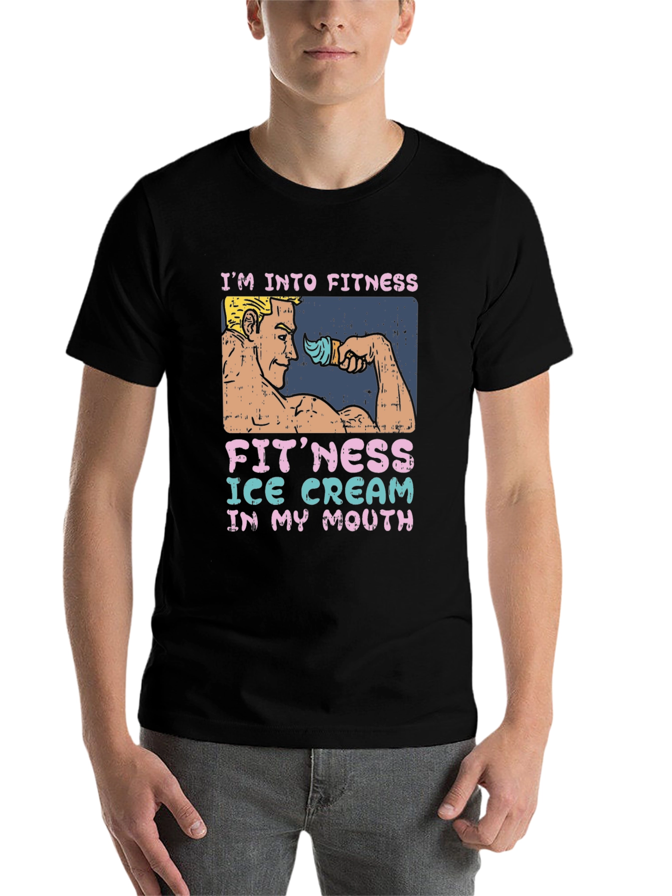 Black Fitness Ice Cream Funny Graphic T-Shirt view 7