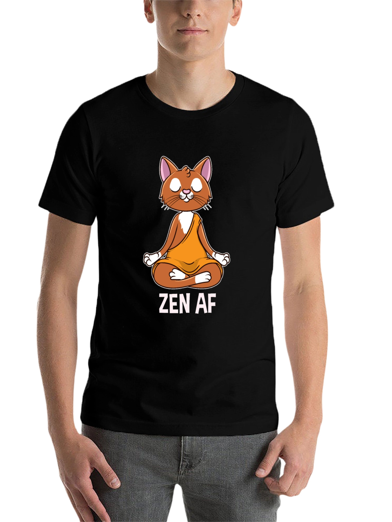 Black Zen AF Cat T-Shirt - Meditating Feline Tee view 7