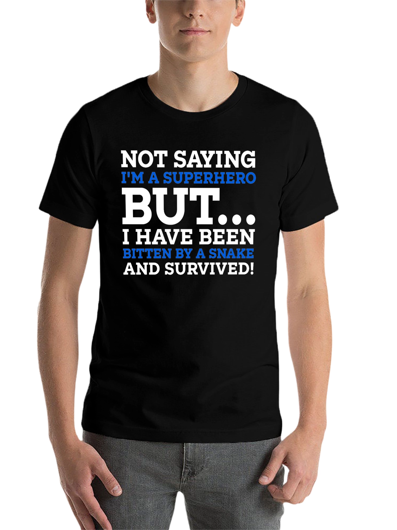 Black Superhero Snake Bite Survivor Novelty T-Shirt view 7