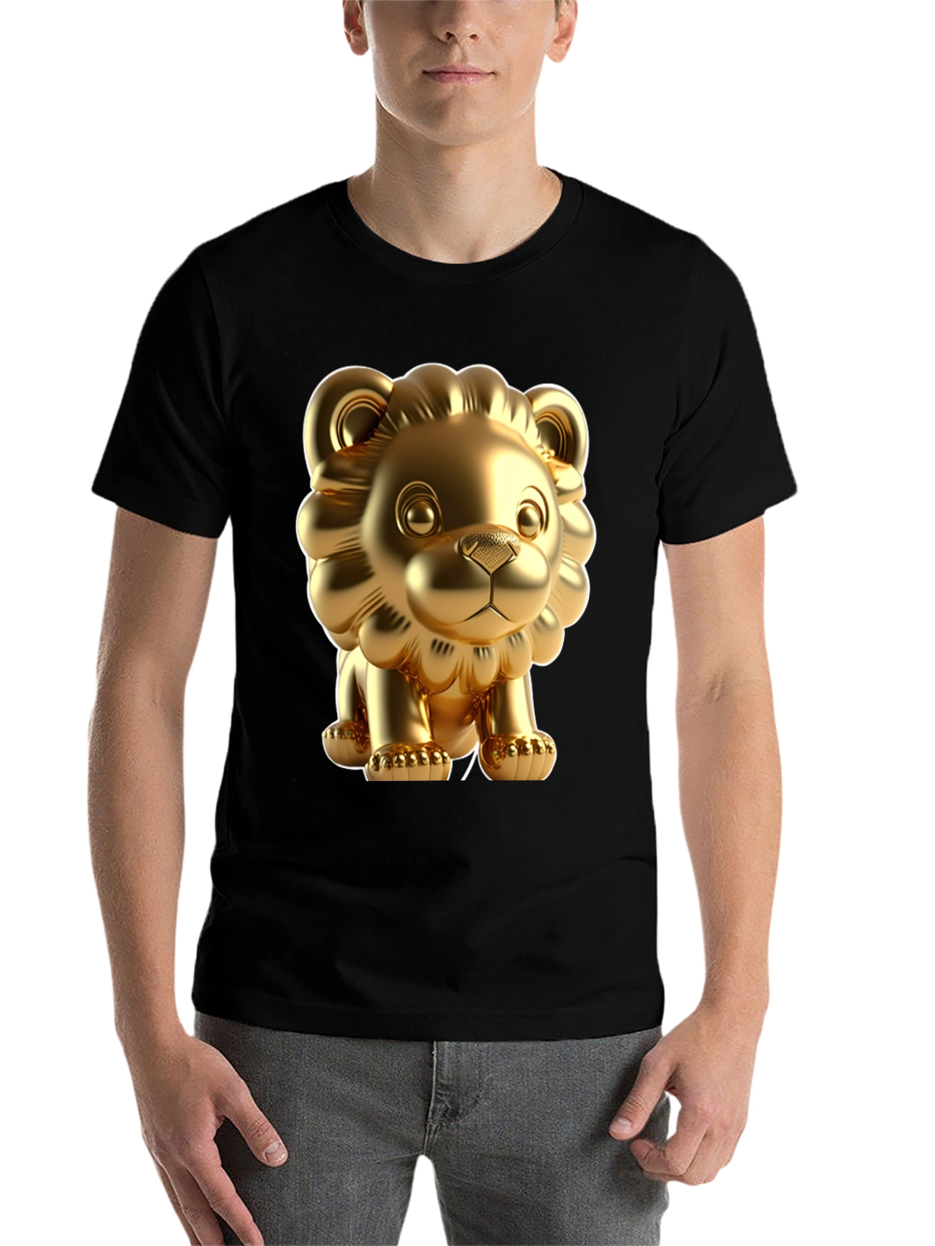 Black Golden Lion Graphic Tee - Bold Style, Soft Fabric view 7