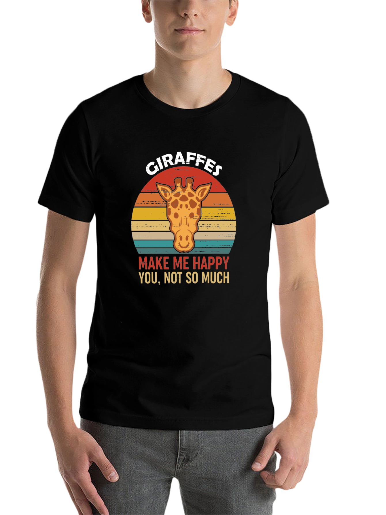 Black Giraffe Happy Graphic T-Shirt: Unisex Crew Neck Tee view 7