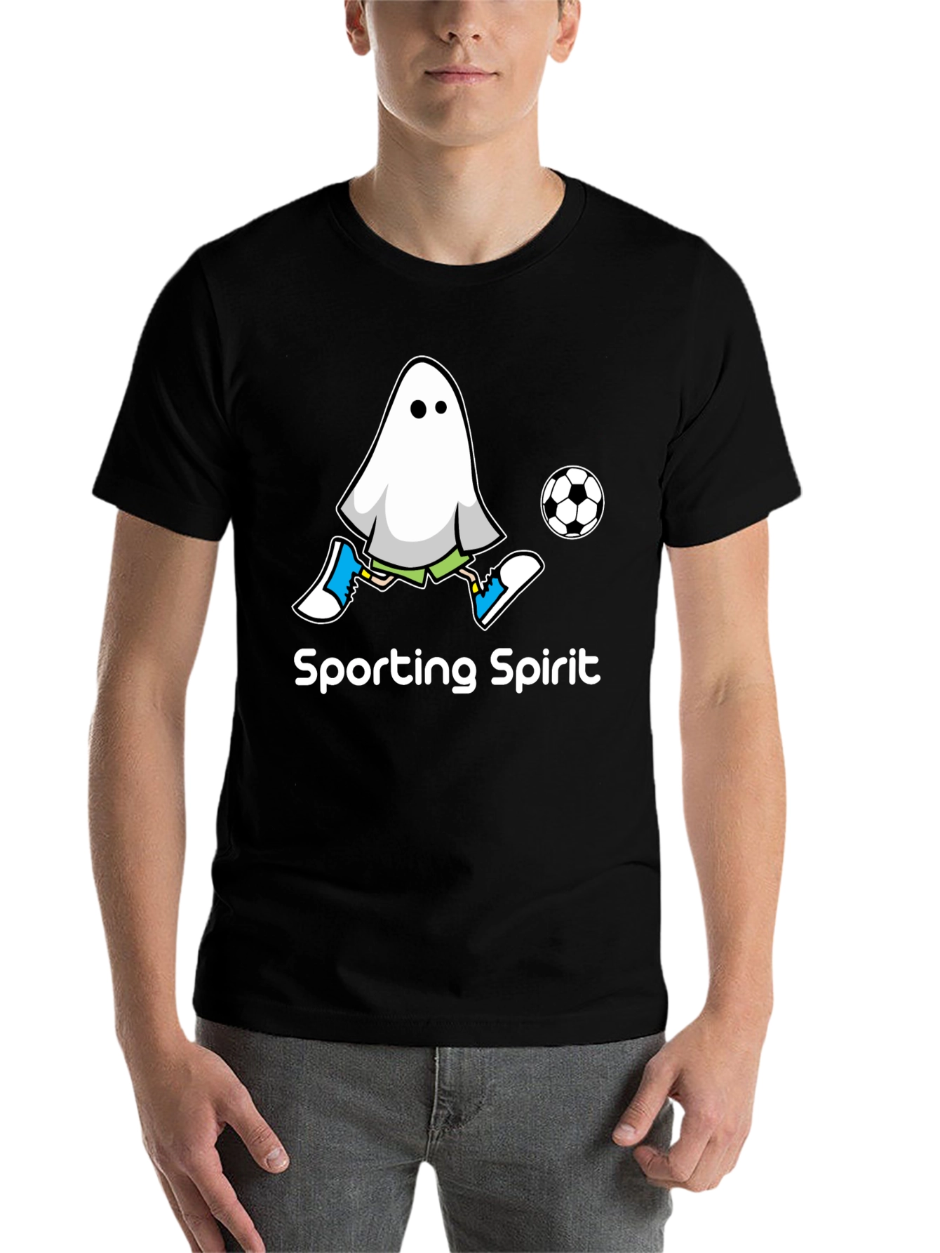 Black Sporting Spirit Ghost Soccer T-Shirt view 7