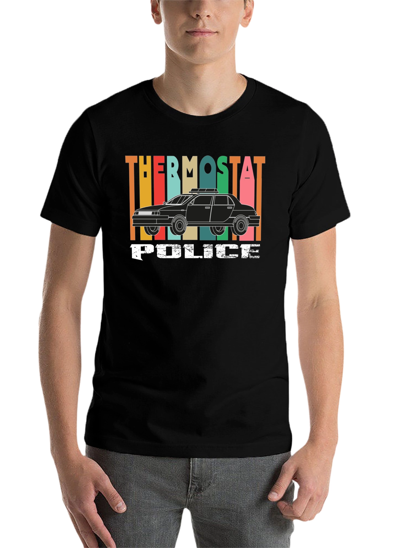 Black Thermostat Police Graphic T-Shirt - Retro Style view 7