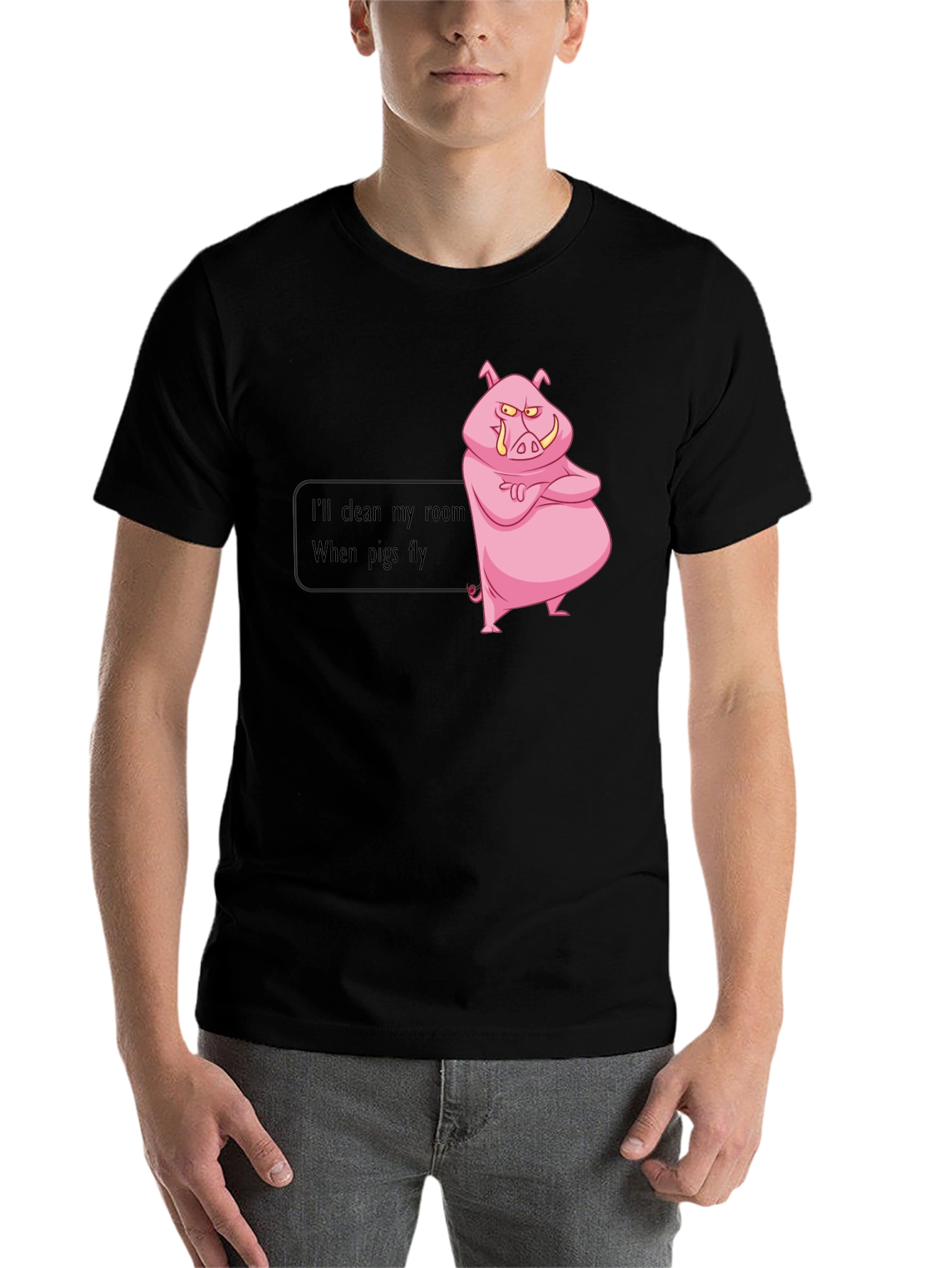 Black Funny "When Pigs Fly" Graphic Tee view 7