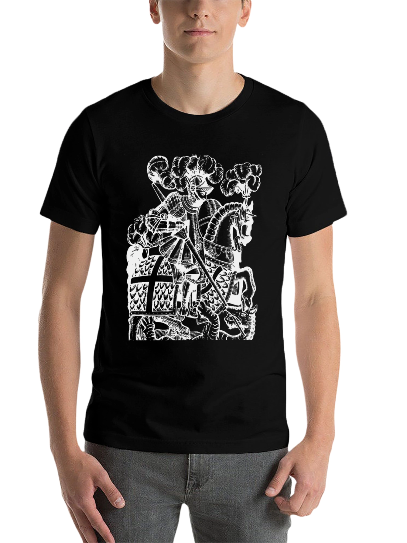 Black Medieval Knight Dragon Slayer Graphic Tee view 7